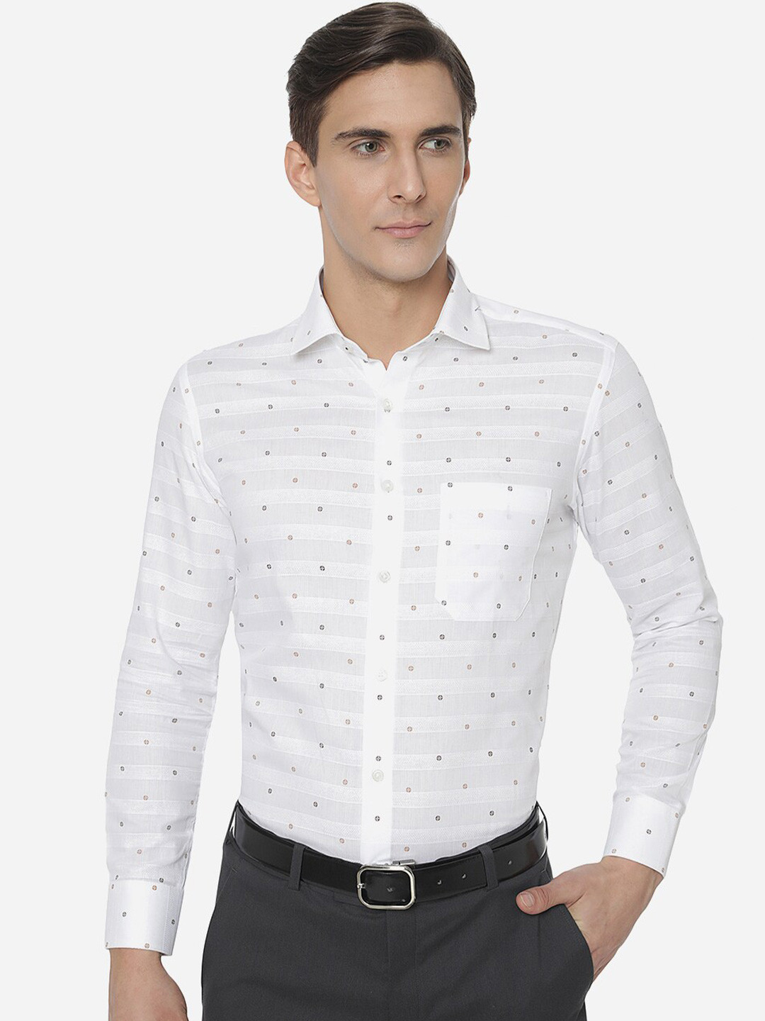 

Greenfibre Men White Slim Fit Horizontal Stripes Printed Casual Shirt