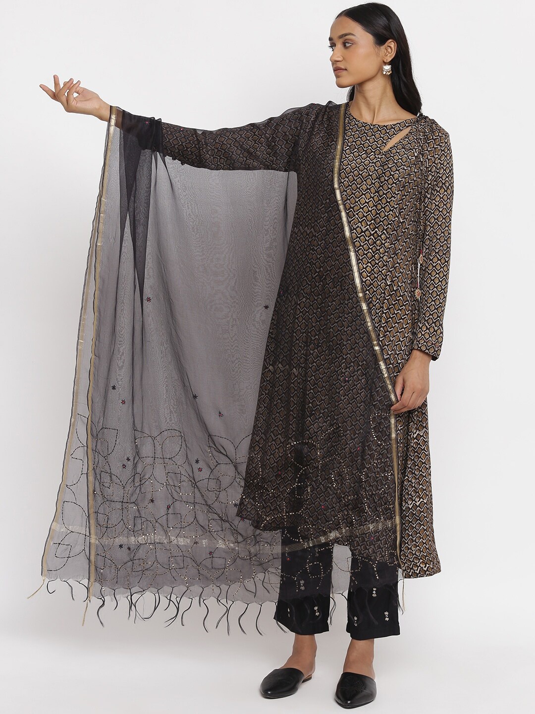

W The Folksong Collection Black Art Silk Dupatta