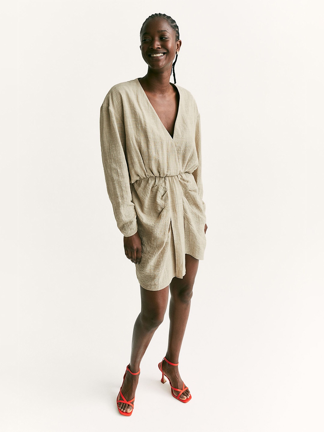 

H&M Women Beige V-Neck Mini Dress