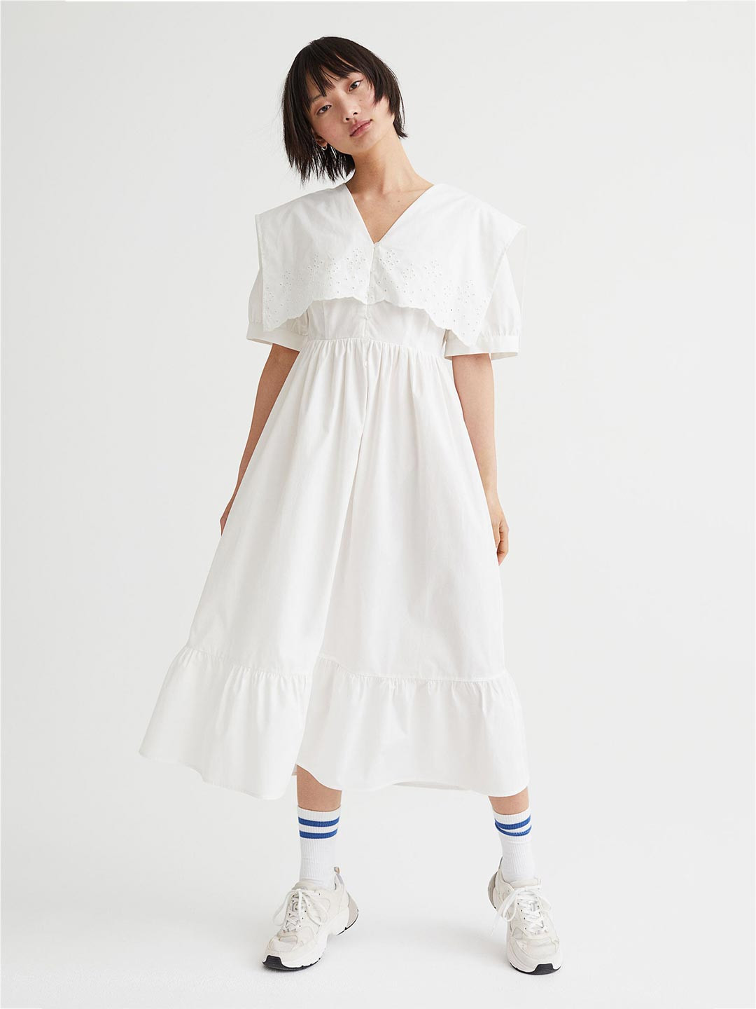 

H&M Women White Collared Cotton Dress