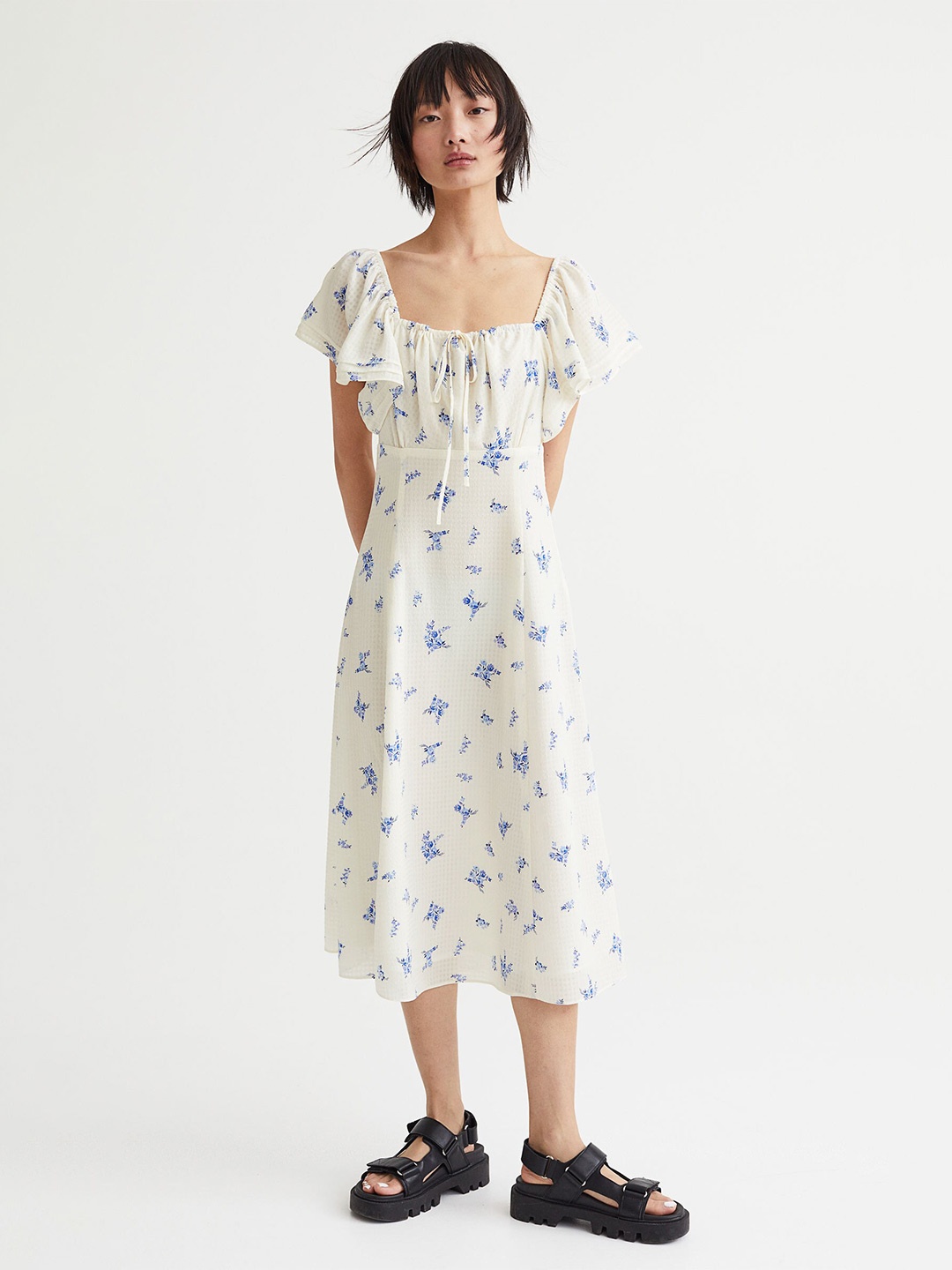 

H&M Women White Flutter-Sleeved Dress