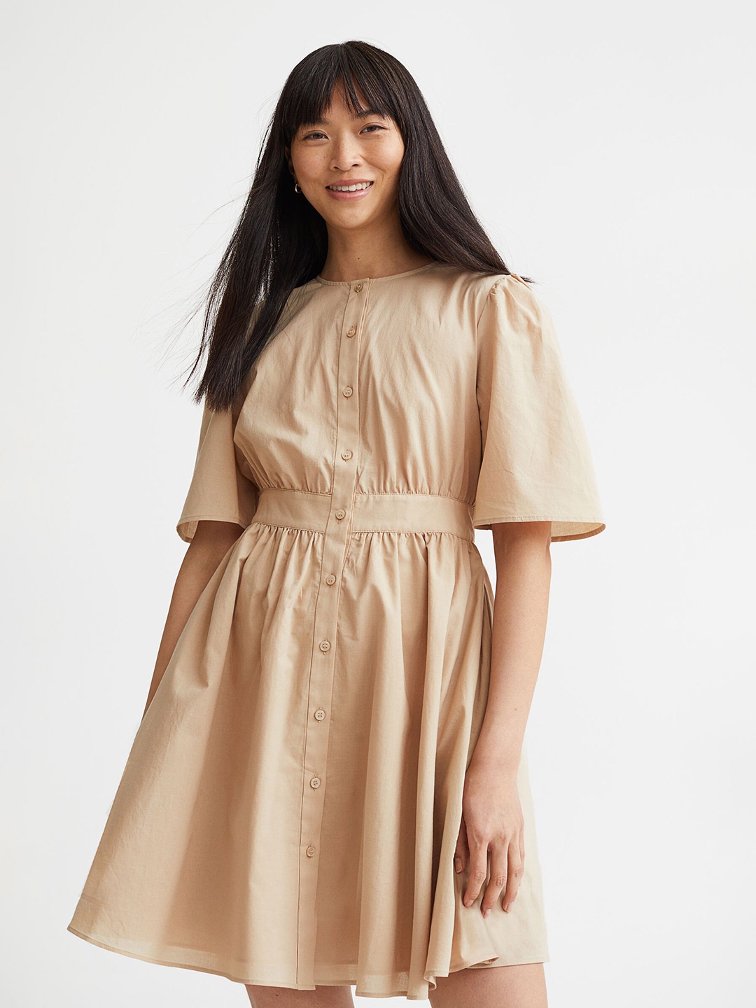

H&M Women Beige Short Cotton Dress