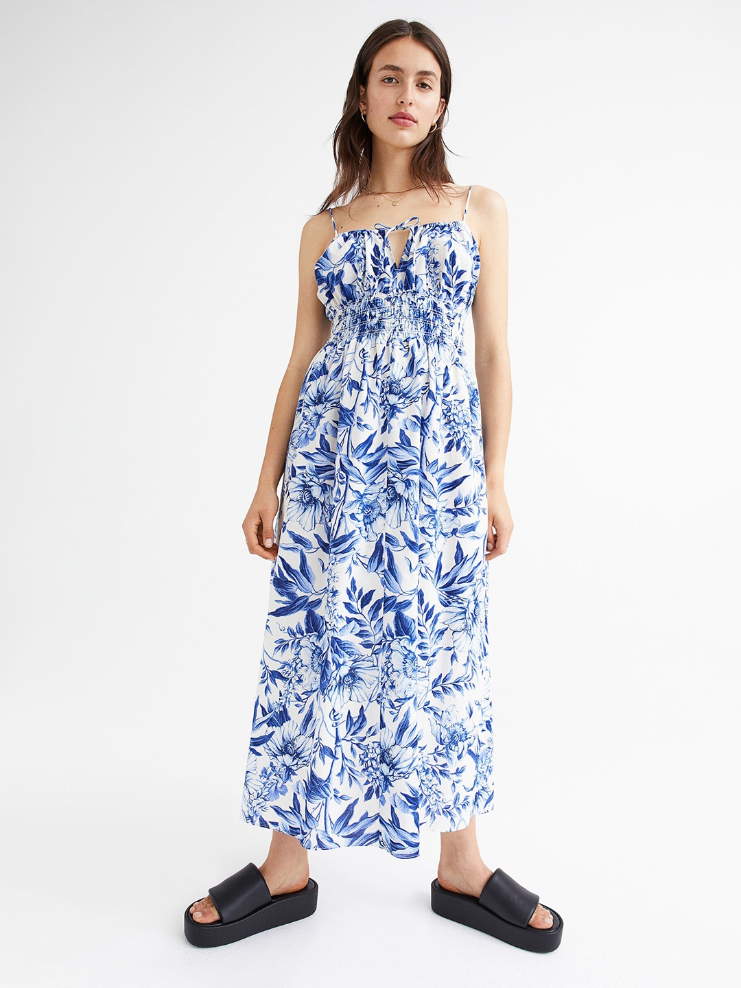

H&M Blue Smocked Cotton Dress