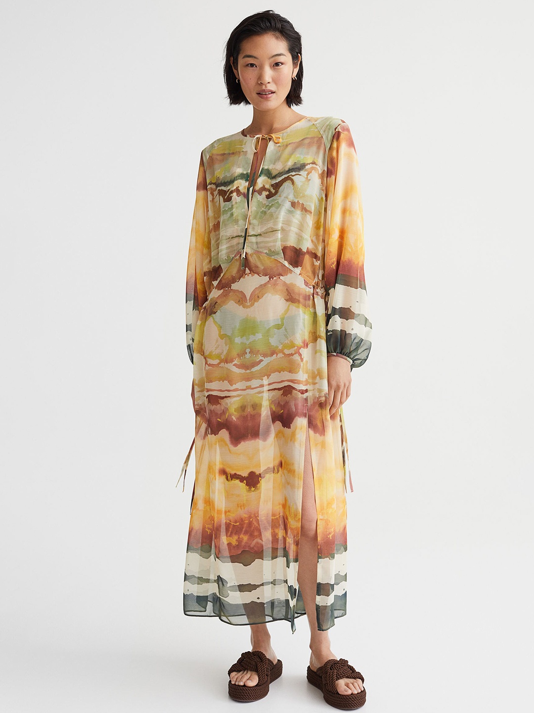 

H&M Women Multicoloured Patterned Tie-Detail Maxi Dress, Multi