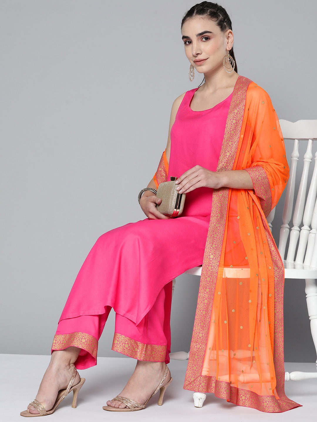

HERE&NOW Women Fuchsia Kurta with Palazzos & With Dupatta