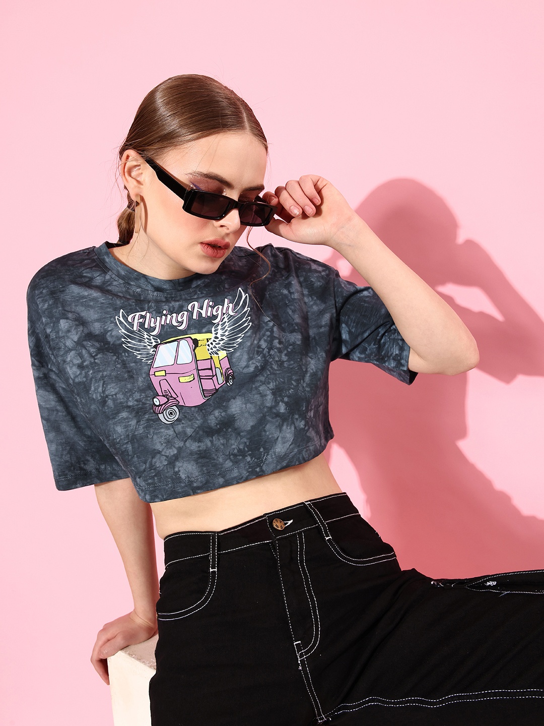 

DressBerry Women Earthy Grey Printed Drop-Shoulder Seriously Silly Pure Cotton T-shirt