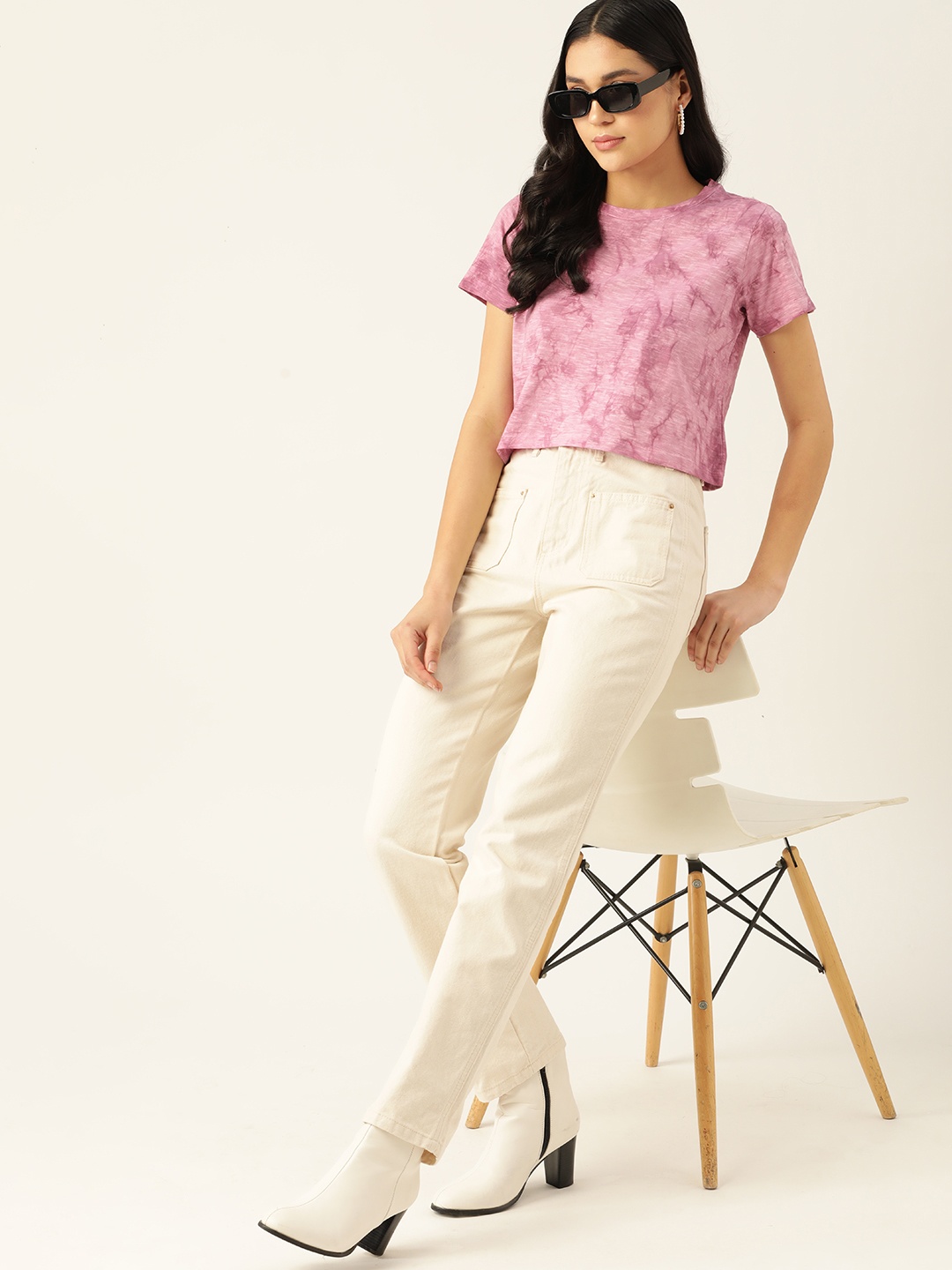 

DressBerry Tie and Dye Printed Pure Cotton T-shirt, Lavender