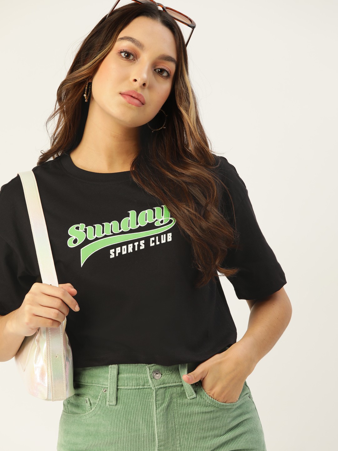 

DressBerry Women Typography Printed Pure Cotton Boxy T-shirt, Black