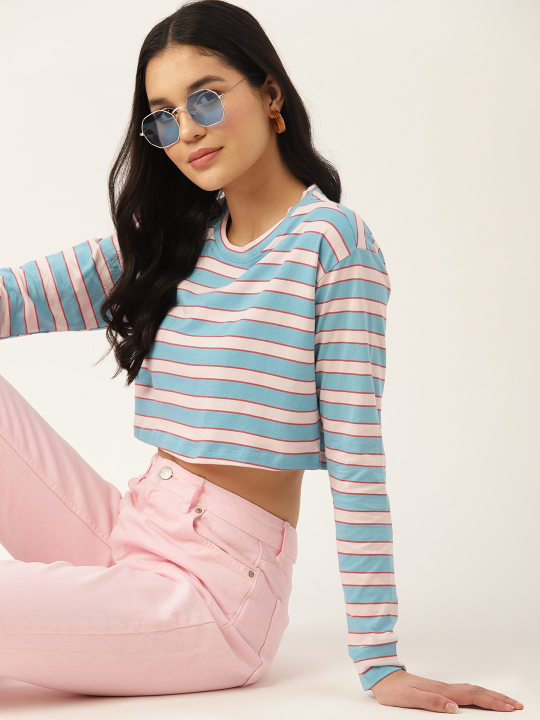 

DressBerry Women Striped Pure Cotton T-shirt, Blue