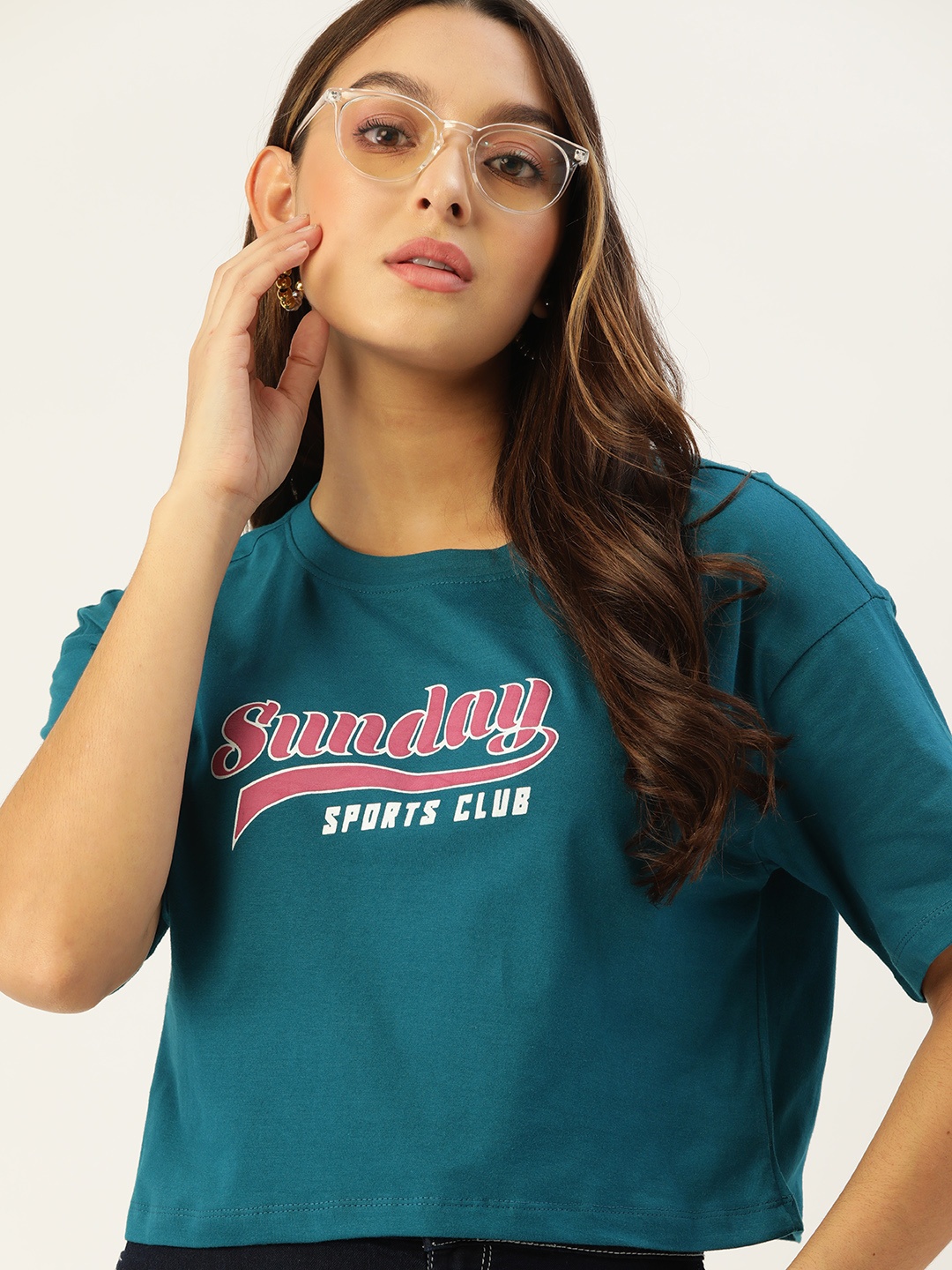 

DressBerry Women Typography Printed Drop-Shoulder Sleeves Pure Cotton T-shirt, Teal