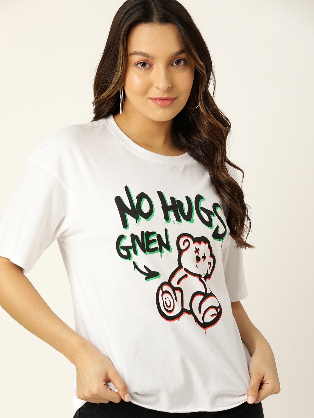 

DressBerry Typography Printed Drop-Shoulder Sleeves Pure Cotton T-shirt, White