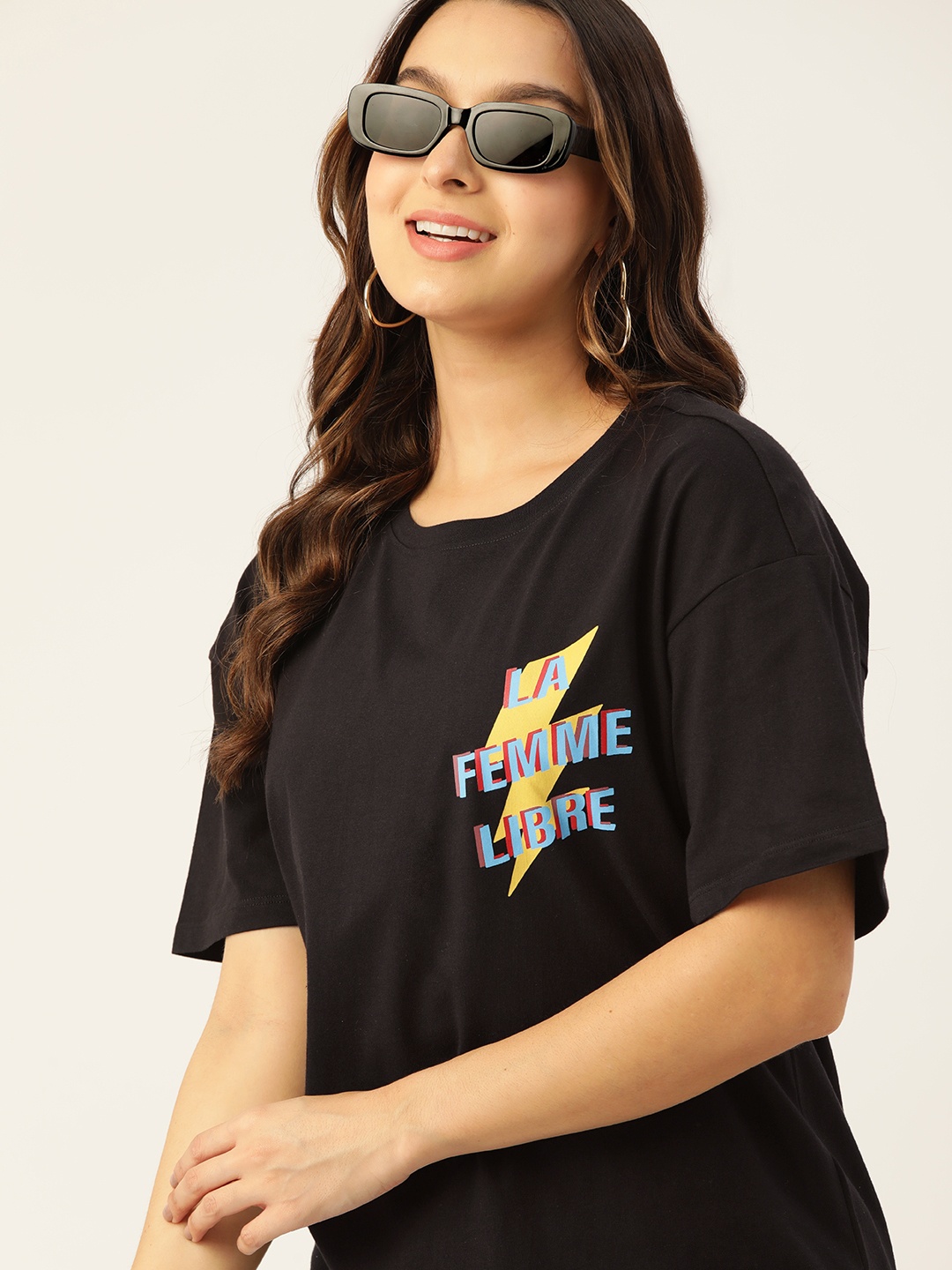 

DressBerry Typography Print Pure Cotton Cropped Boxy T-shirt, Black