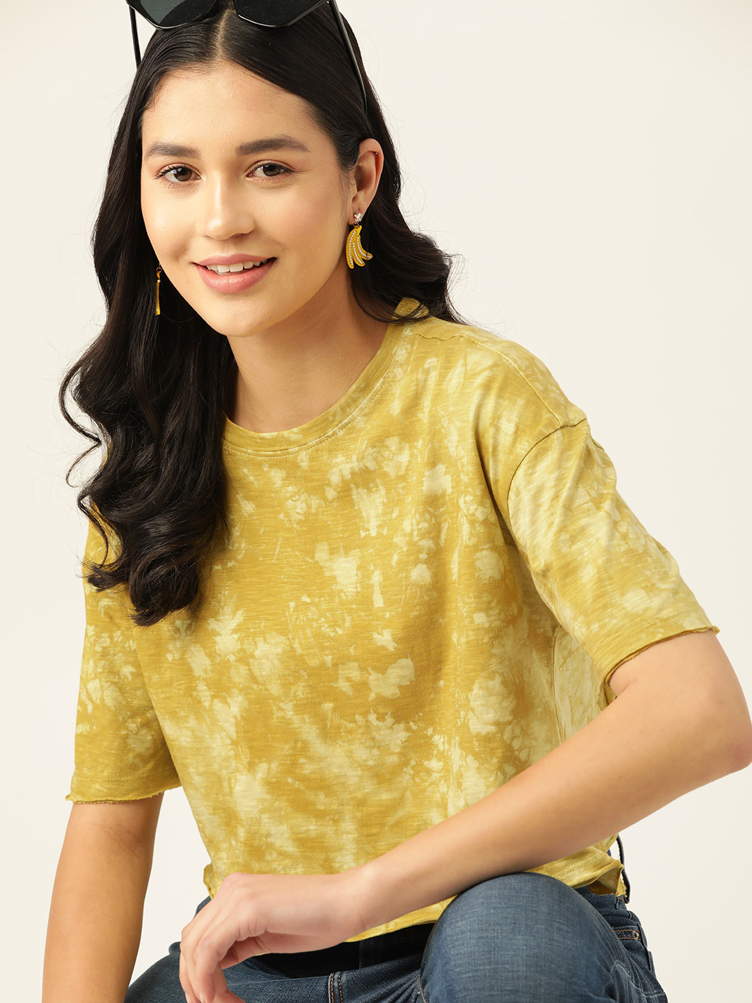 

DressBerry Tie and Dye Printed Pure Cotton T-shirt, Yellow