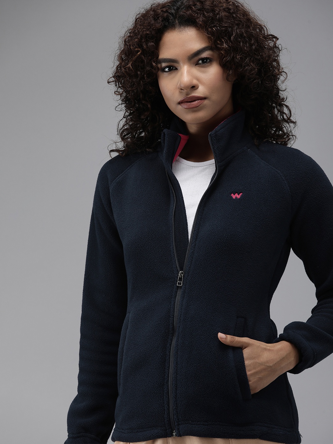 

Wildcraft Women Solid Mock Collar Tailored Jacket, Navy blue