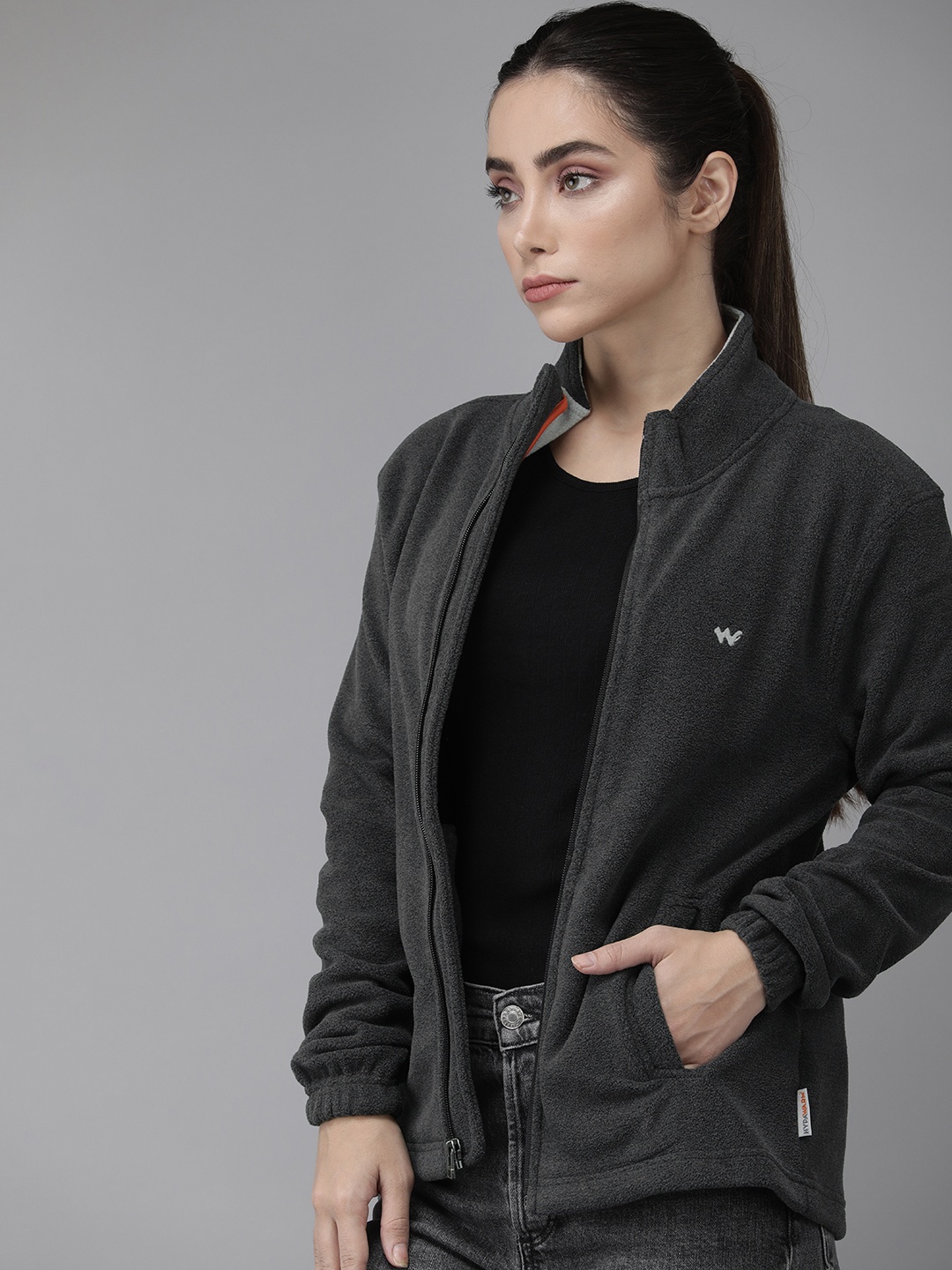 

Wildcraft Women Grey Solid Fleece Lightweight Open Front Jacket