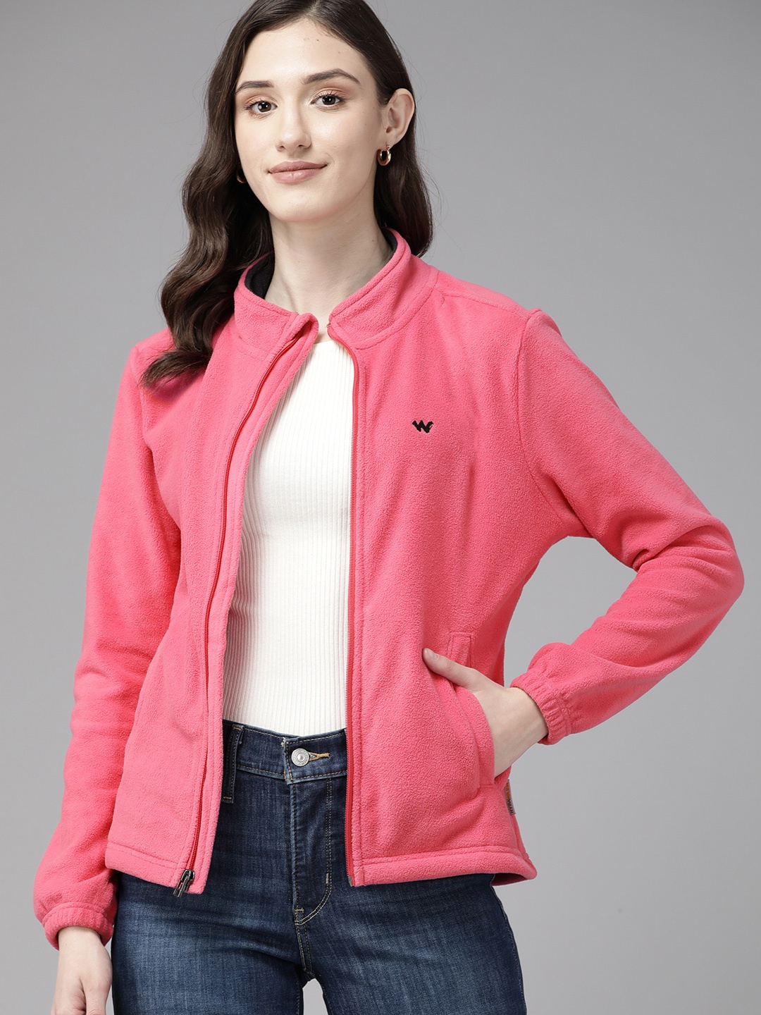 

Wildcraft Women Pink Mock Collar Open Front Jacket