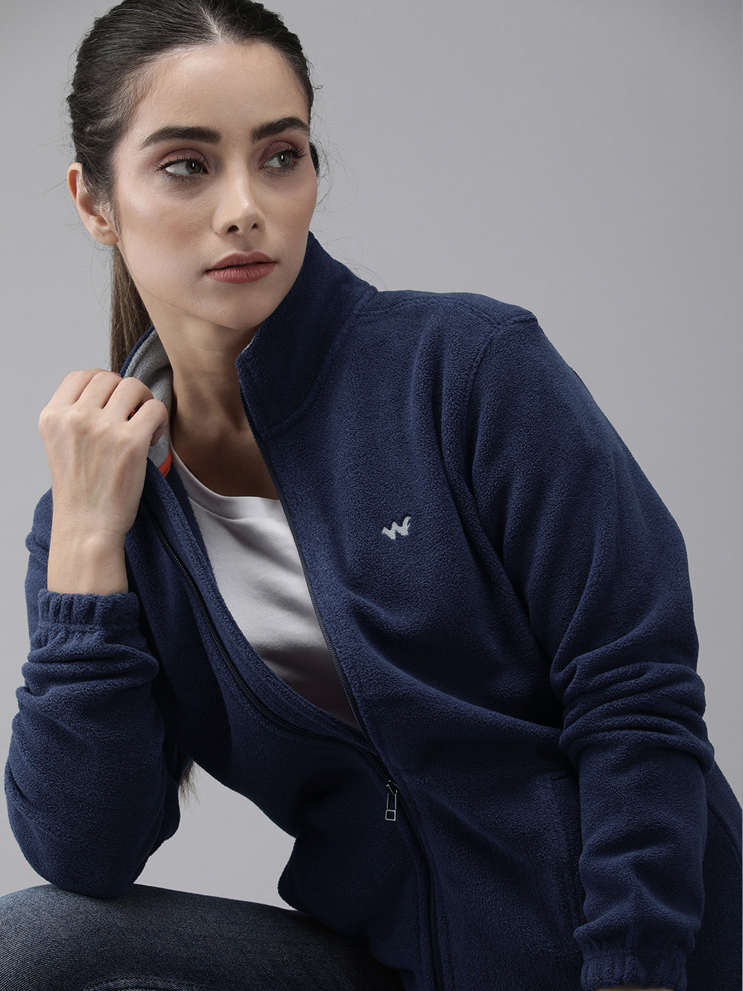 

Wildcraft Women Navy Blue Solid Fleece Lightweight Open Front Jacket