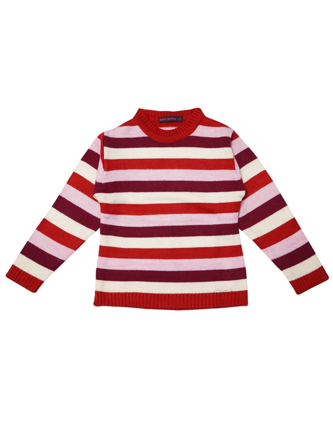 

Nins Moda Red Full Sleeves Striped Ribbed hem Top