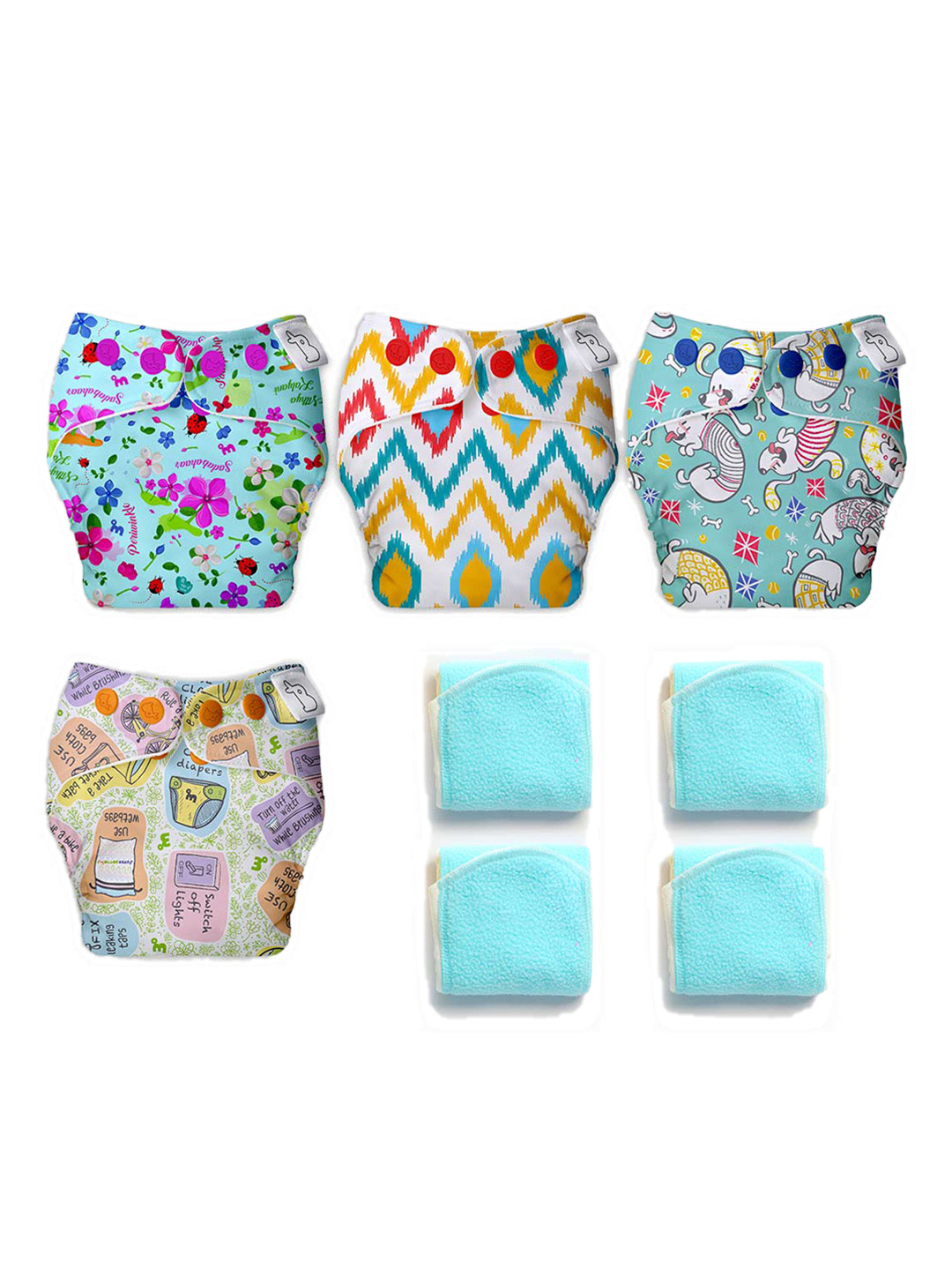 

SuperBottoms Infant Set Of 4 Cloth Sustainable Diapers, Blue
