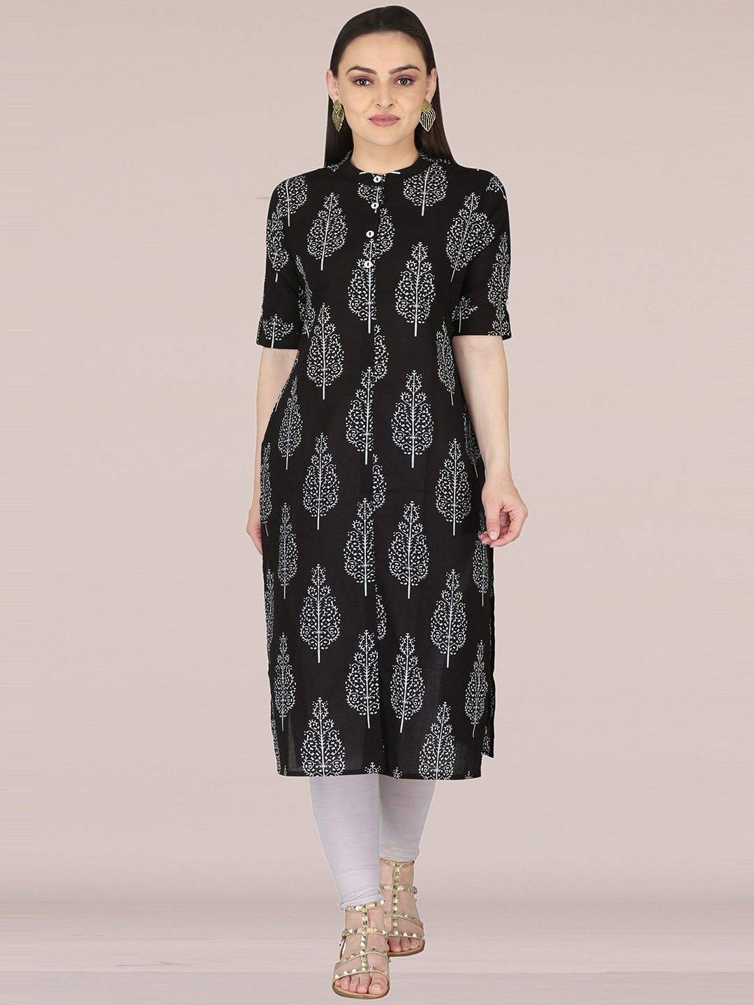

KANNAHI Women Ethnic Motif Printed Pure Cotton Straight Kurta, Black