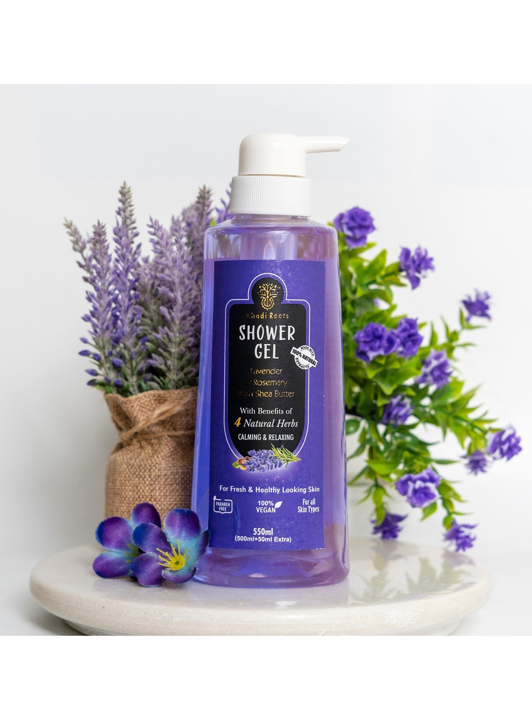 

Khadi Roots Vegan Lavender & Rosemary Shower Gel with Shea Butter - 550 ml, Purple