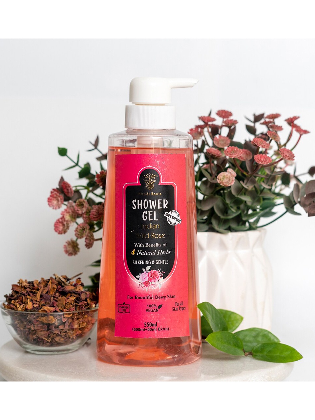 

Khadi Roots Vegan Silkening & Gentle Indian Wild Rose Shower Gel - 550 ml, Pink