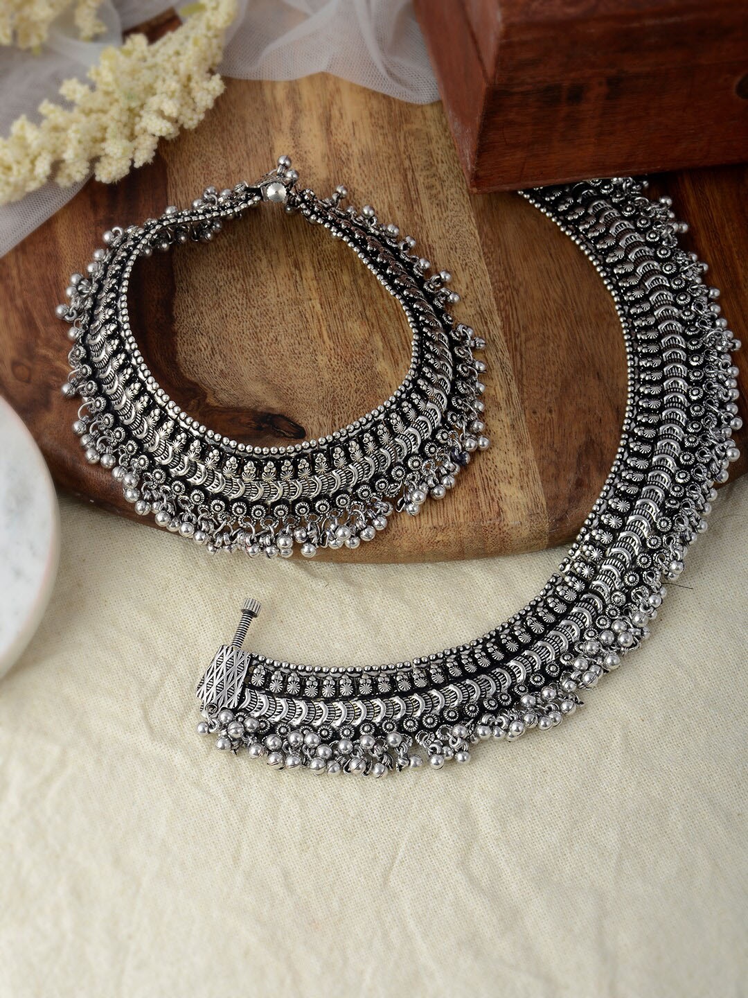 

Silvermerc Designs Set Of 2 Silver-Plated Oxidised Anklet