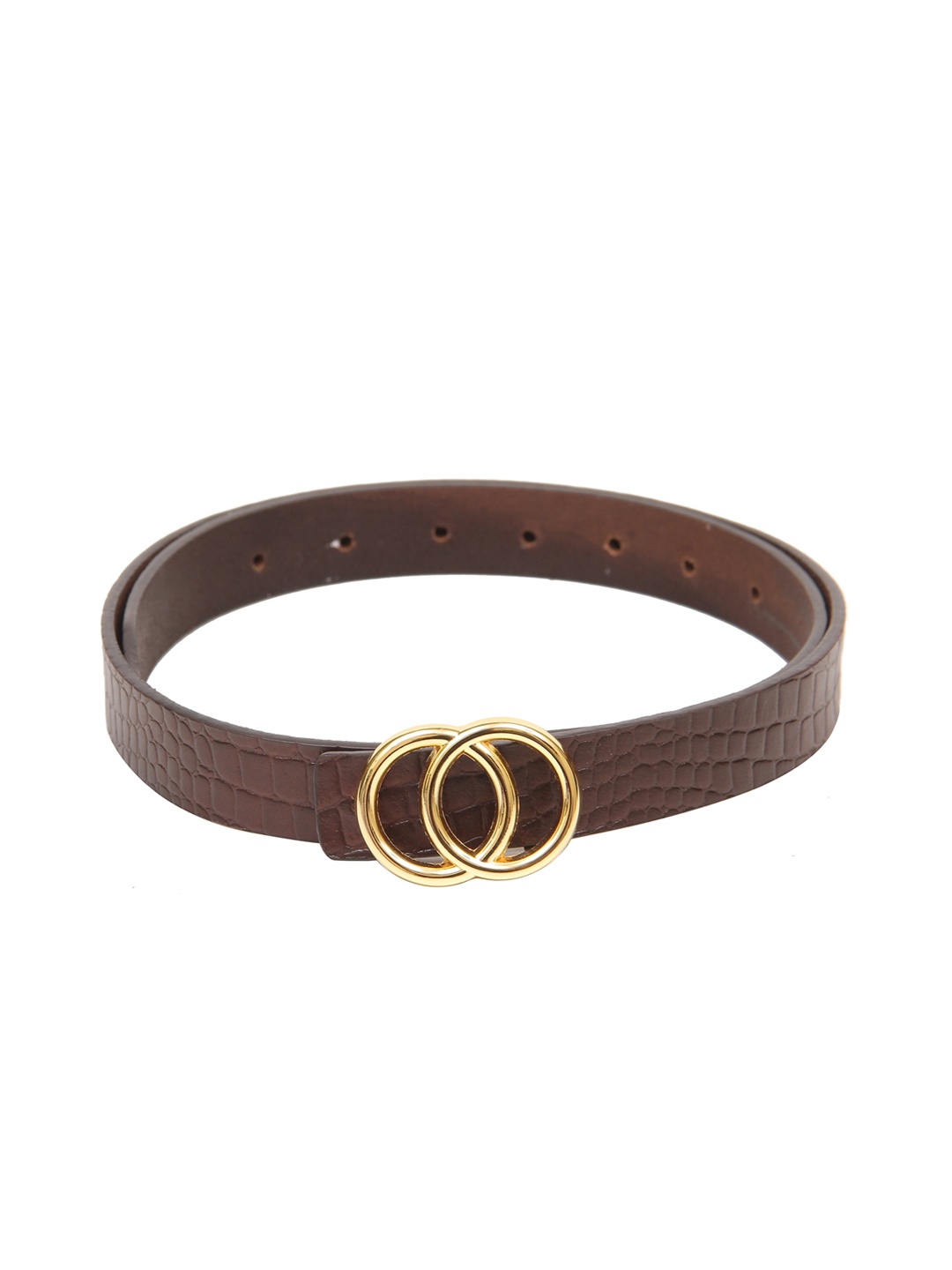 

Calvadoss Women Brown Textured Leather Belt
