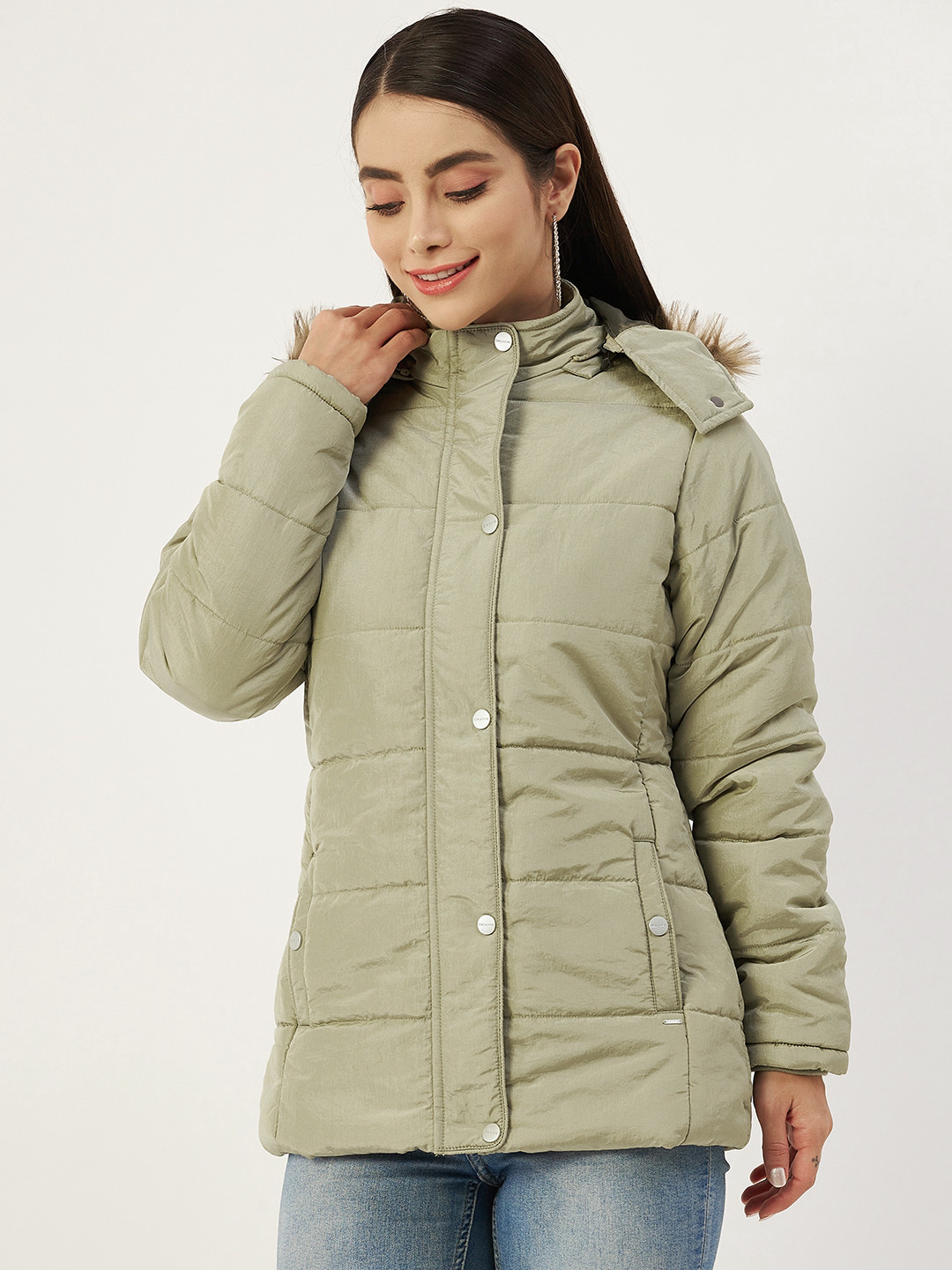 

Okane Women Green Solid Parka Jacket