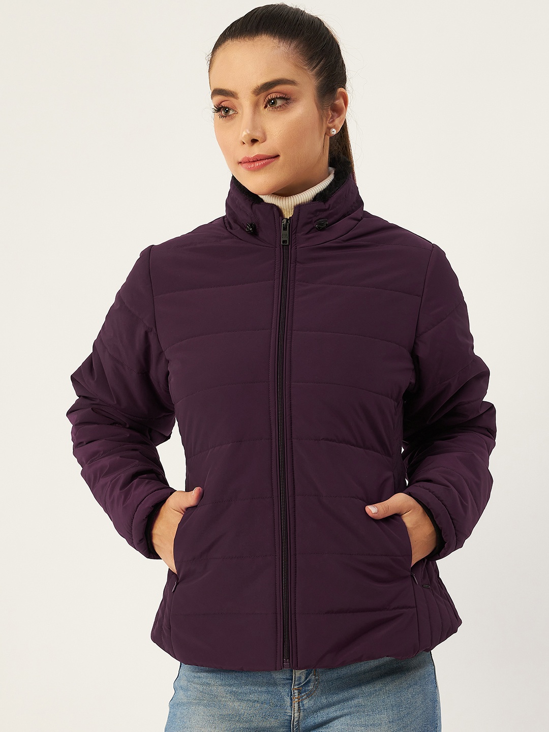

Okane Women Burgundy Solid Padded Jacket