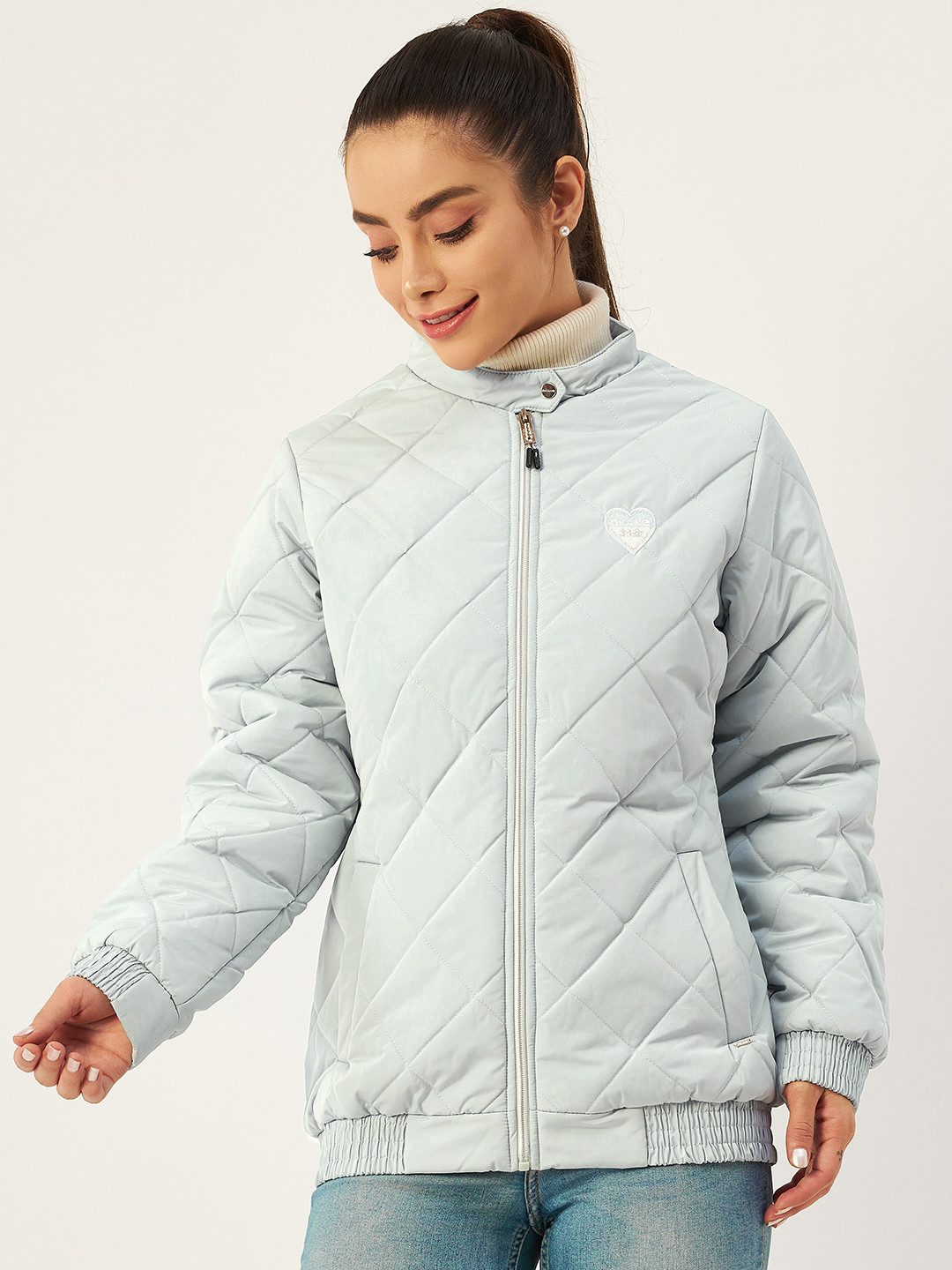 

Okane Women Blue Solid Quilted Jacket