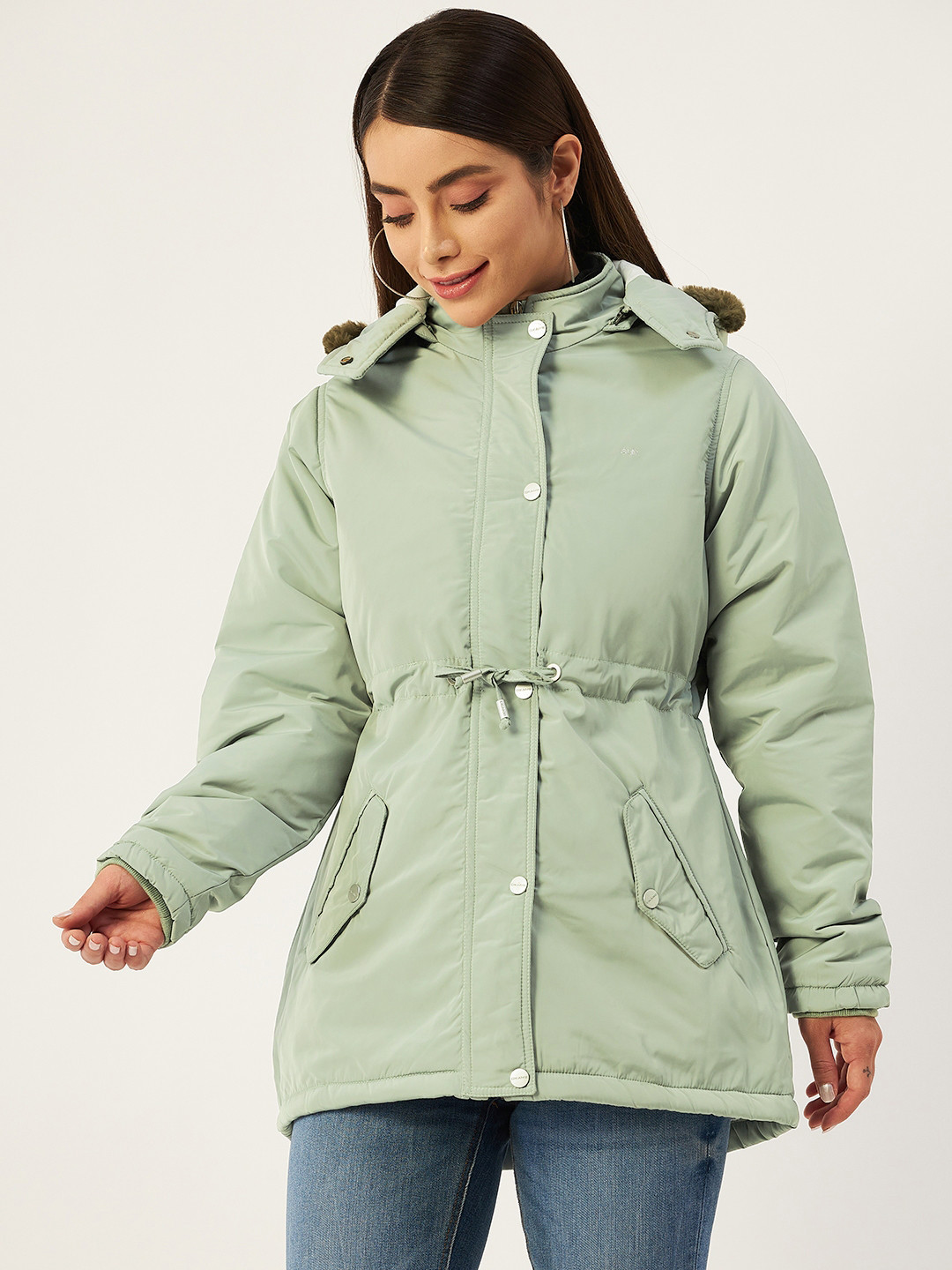 

Okane Women Green Lightweight Longline Padded Jacket