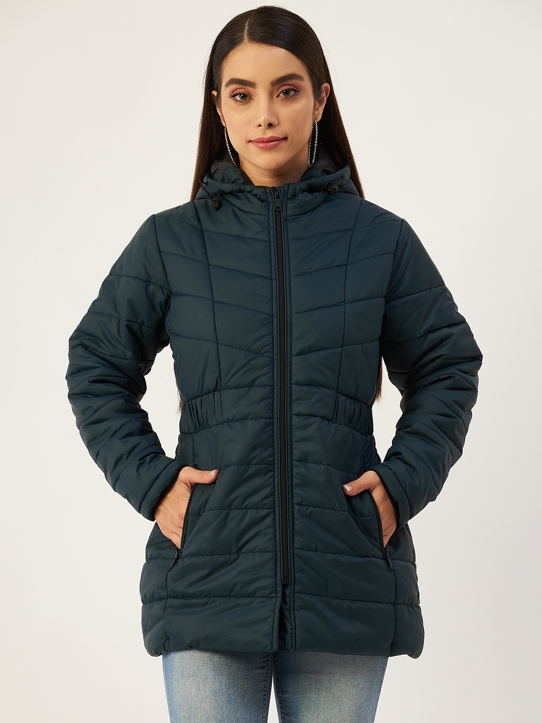

Okane Women Green Longline Hooded Padded Jacket