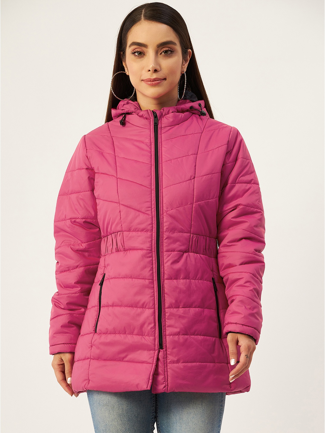 

Okane Women Pink Longline Hooded Padded Jacket
