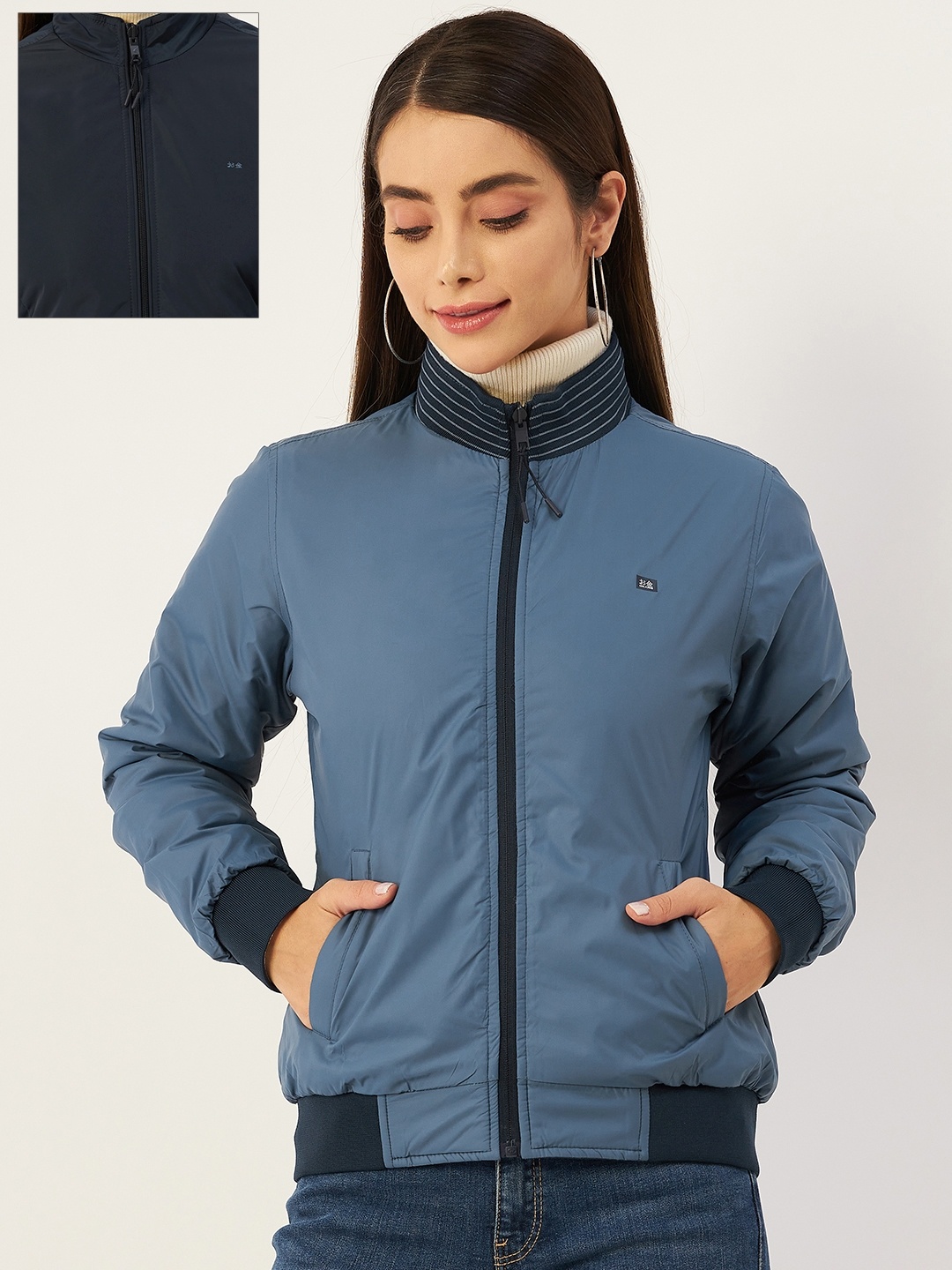 

Okane Women Blue Reversible Bomber Jacket