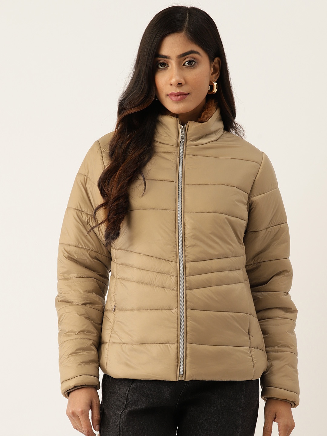 

Okane Women Solid Padded Jacket, Beige