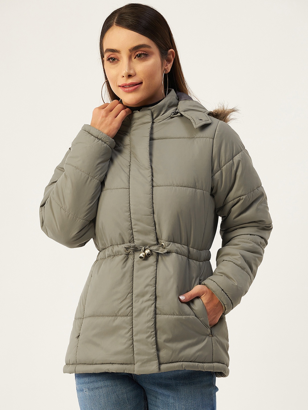 

Okane Women Olive Green Hooded Parka Jacket
