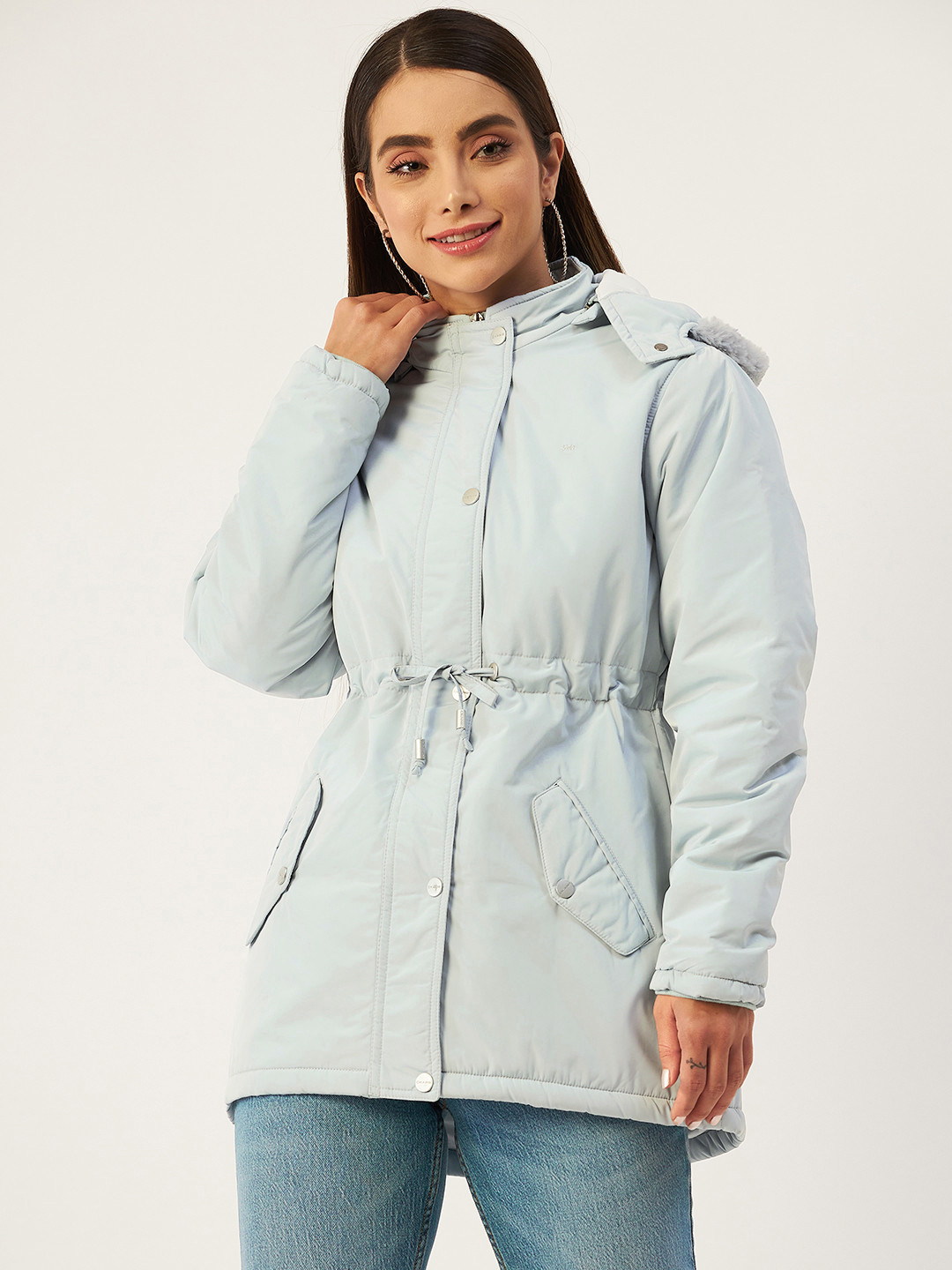 

Okane Women Blue Hooded Parka Jacket