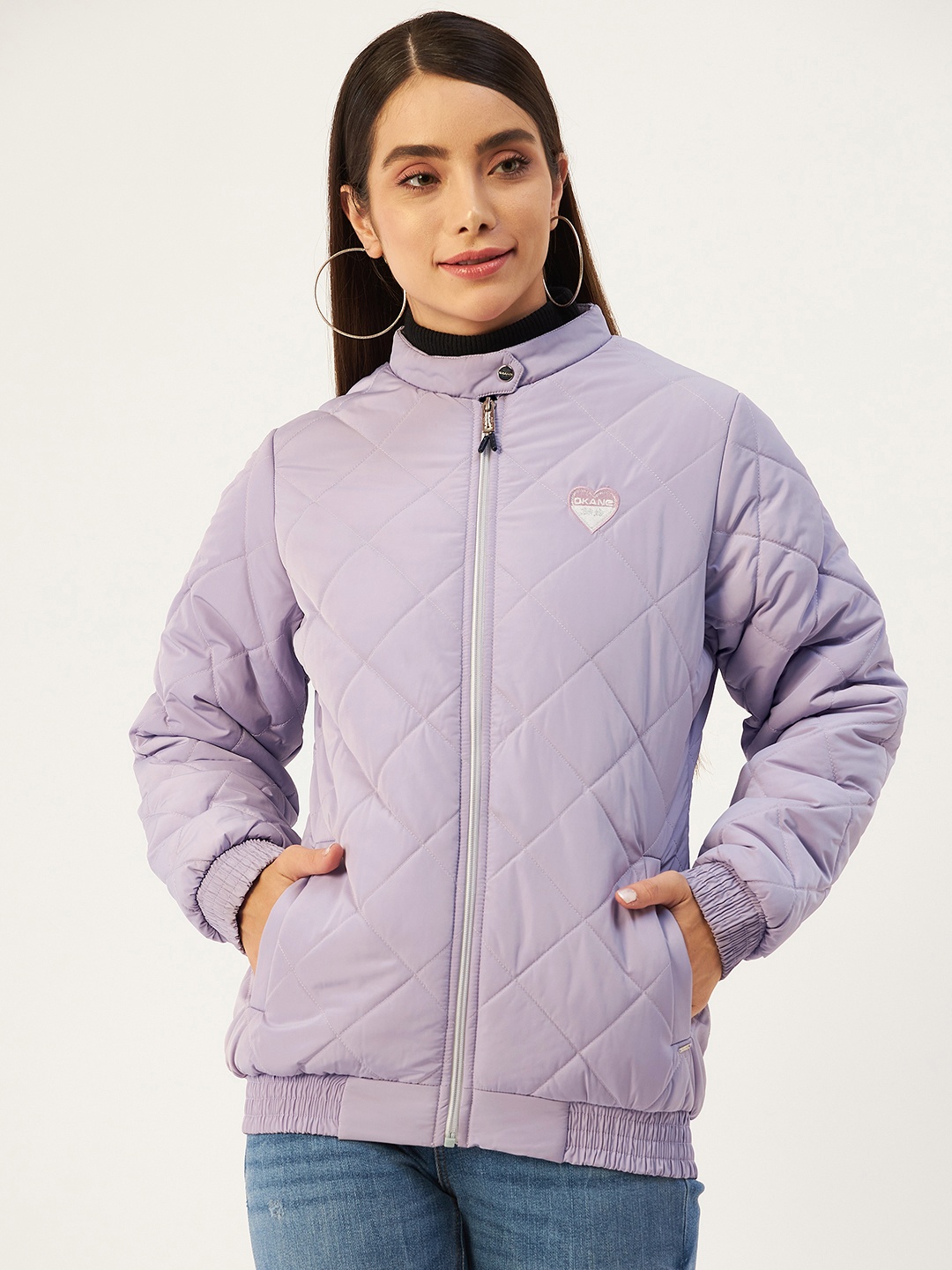 

Okane Women Lavender Solid Woven Padded Jacket