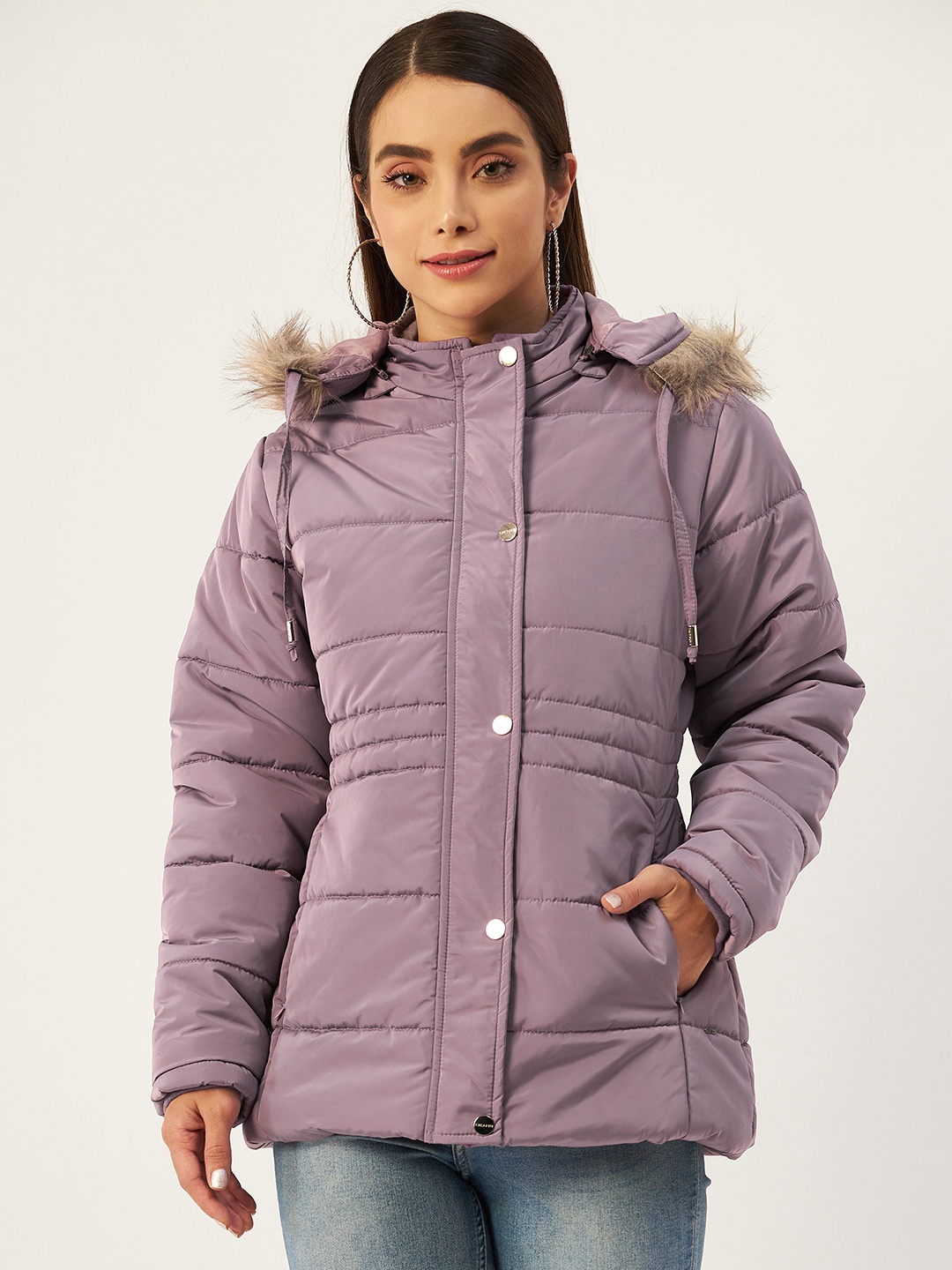 

Okane Women Purple Solid Hooded Parka Jacket