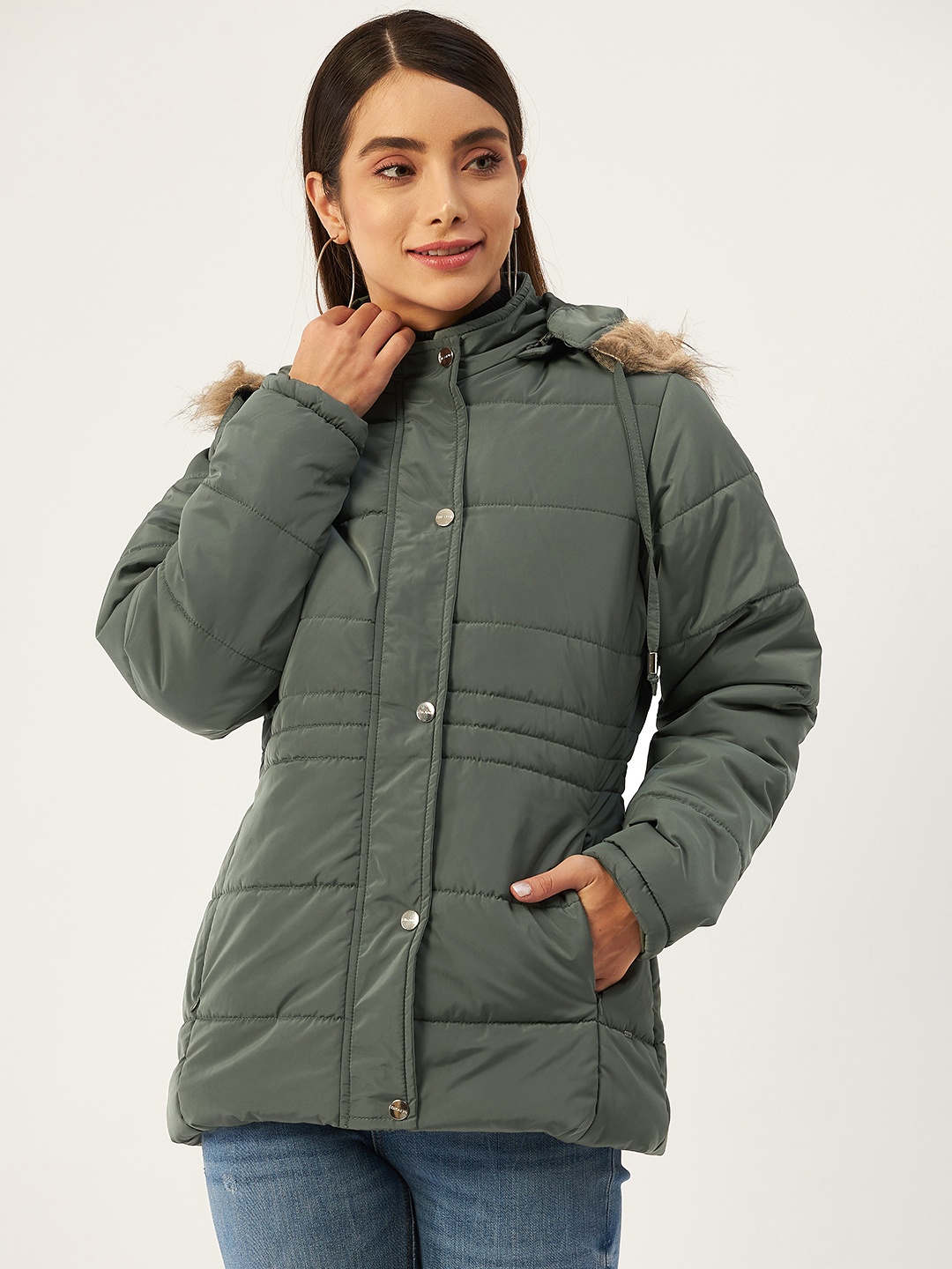 

Okane Women Green Solid Hooded Parka Jacket