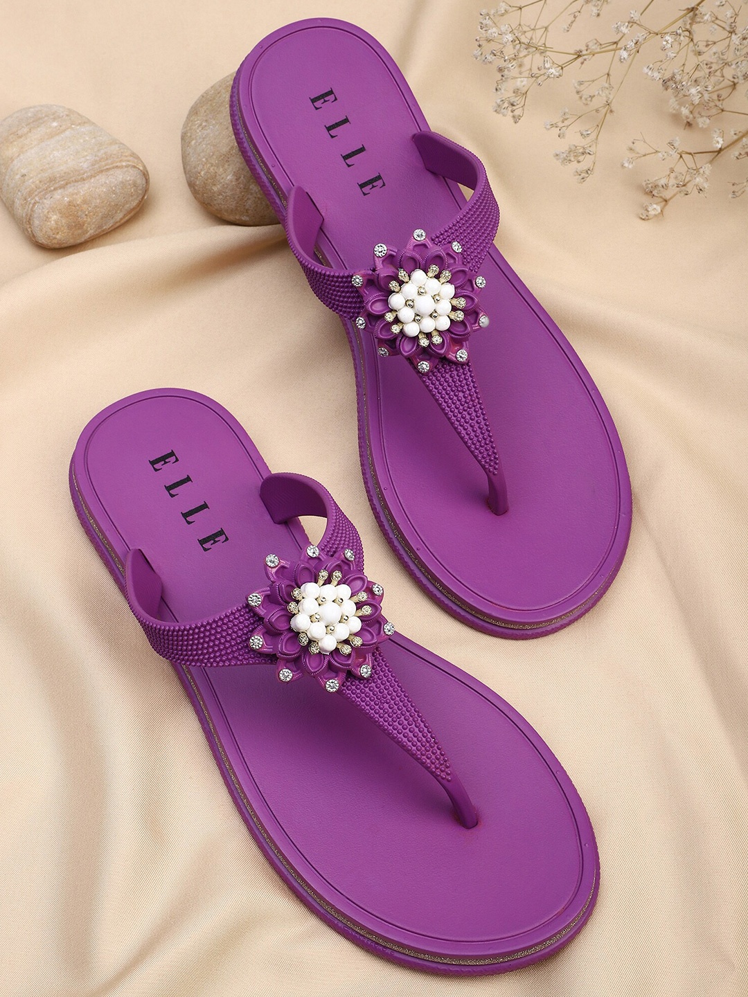 

ELLE Women Purple Embellished T-Strap Flats
