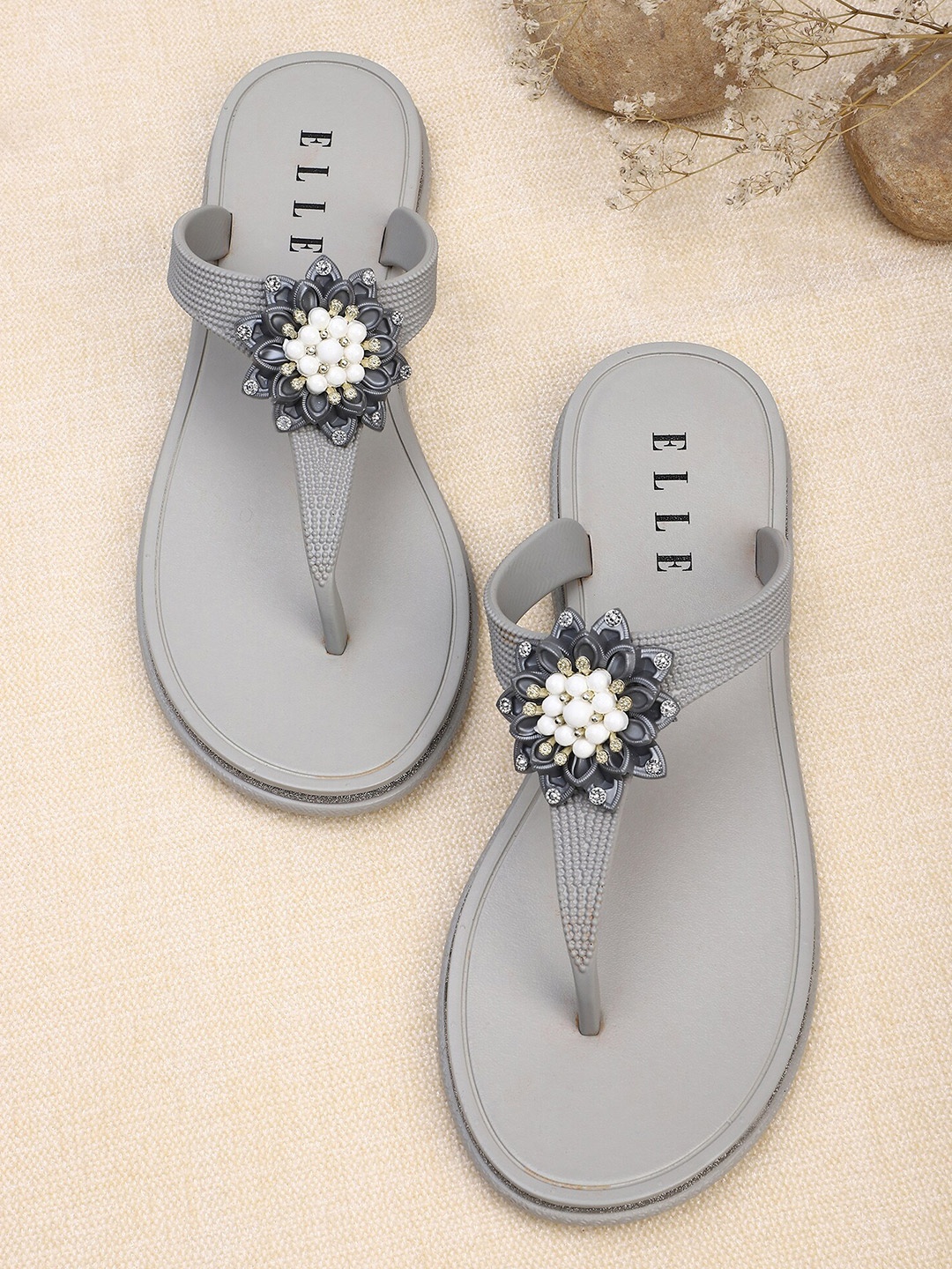 

ELLE Women Grey Solid Thong Flip-Flops