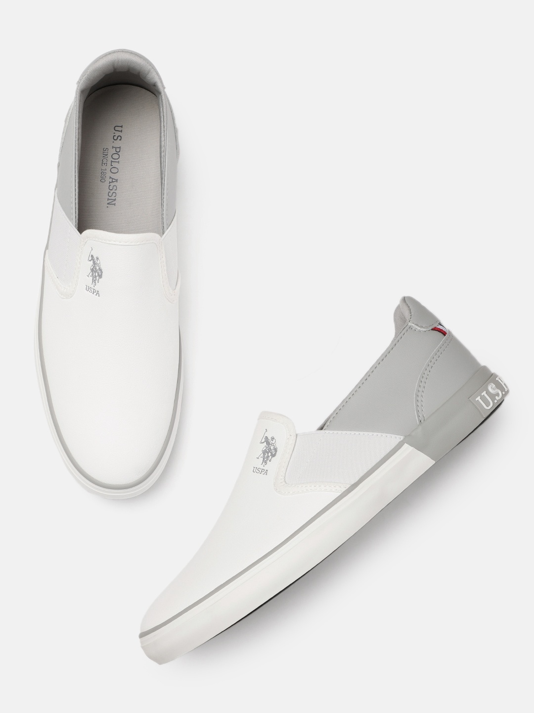 

U.S. Polo Assn. Men Off White & Grey Lanap Slip-On Sneakers