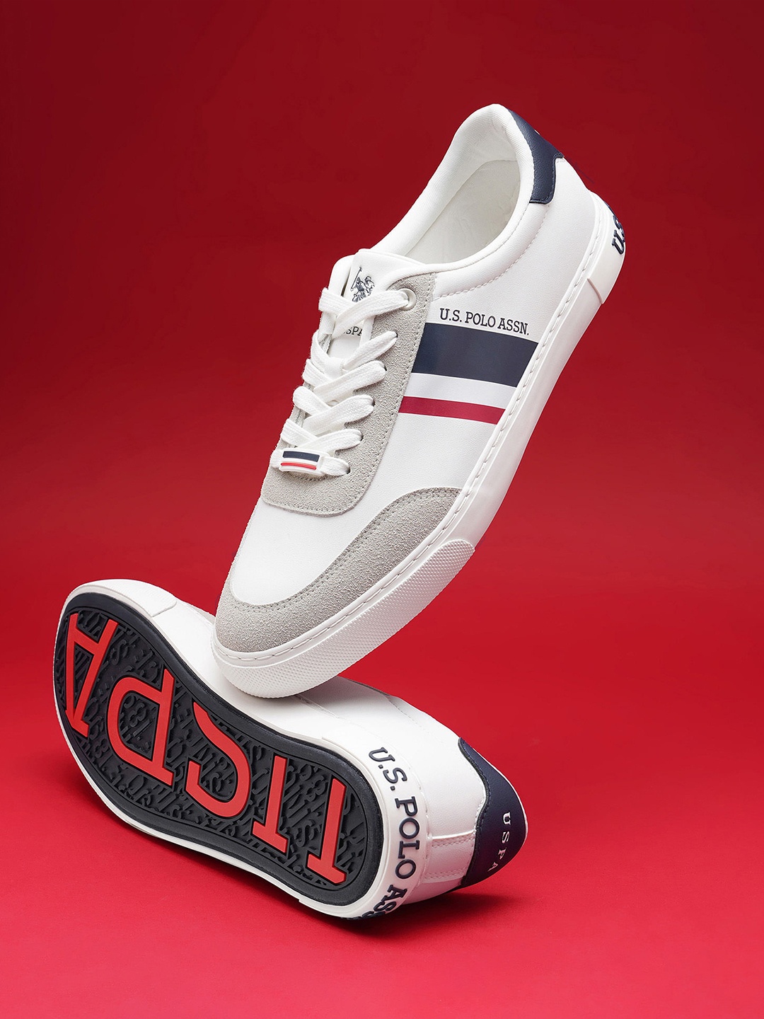 

U.S.Polo Assn. Men Off White Striped Sneakers