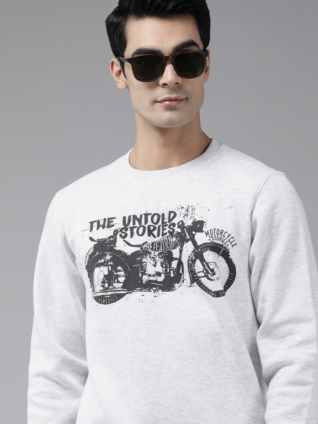

Wildcraft Men Grey Melange Graphic Printed Round-Neck Pullover Sweatshirt