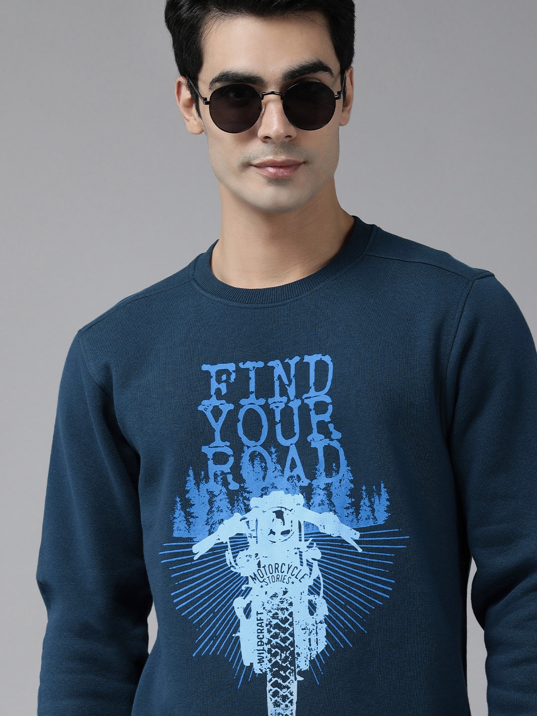 

Wildcraft Men Navy Blue Printed Sweatshirt