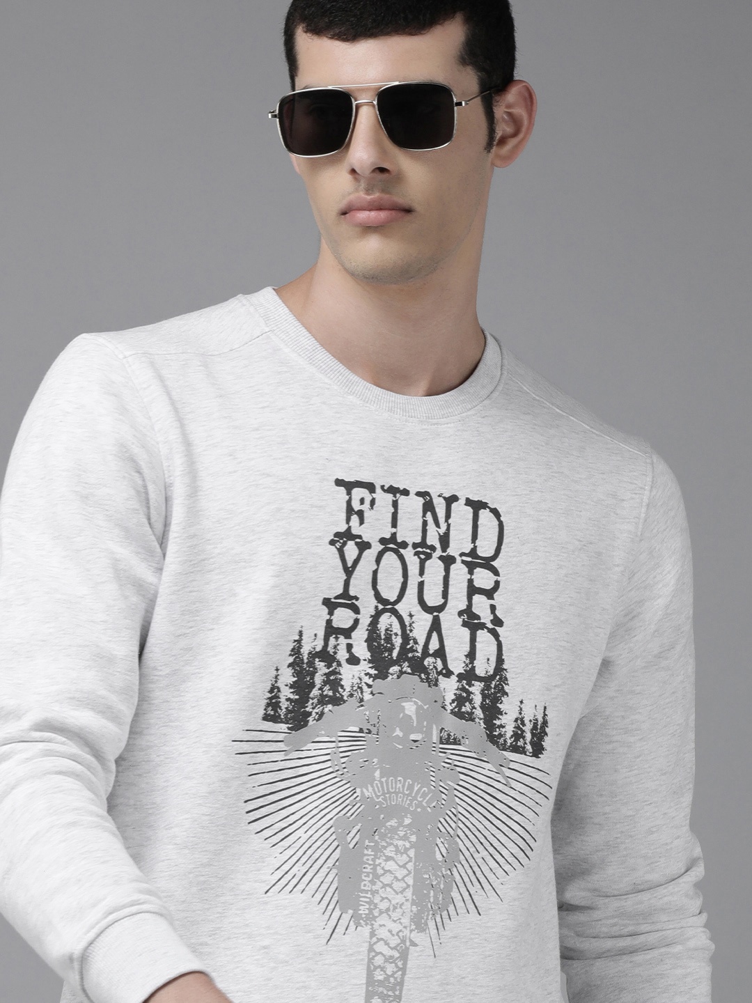 

Wildcraft Men Grey Melange Printed Sweatshirt
