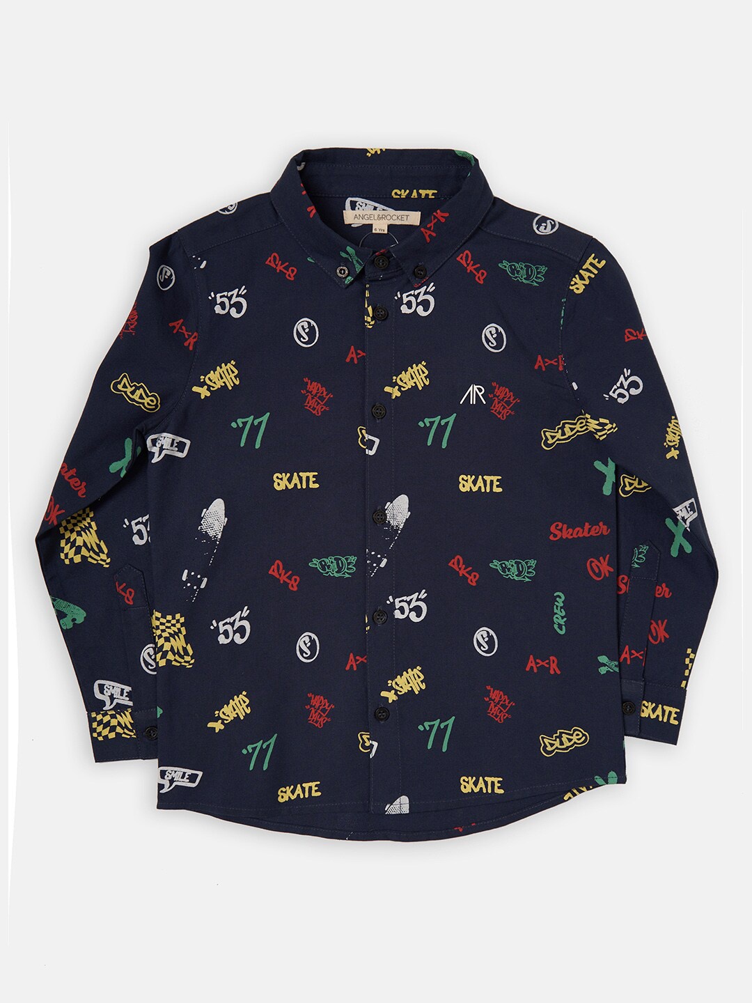 

Angel & Rocket Boys Navy Blue Classic Printed Casual Shirt