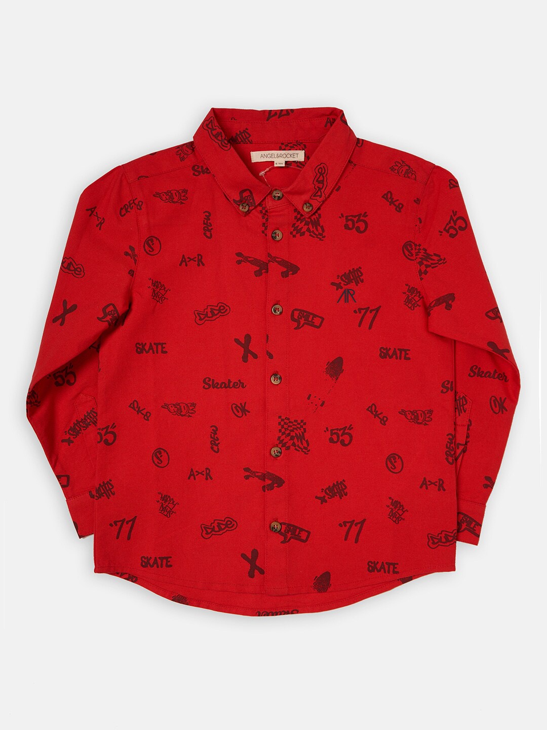 

Angel & Rocket Boys Red Printed Cotton Classic Casual Shirt